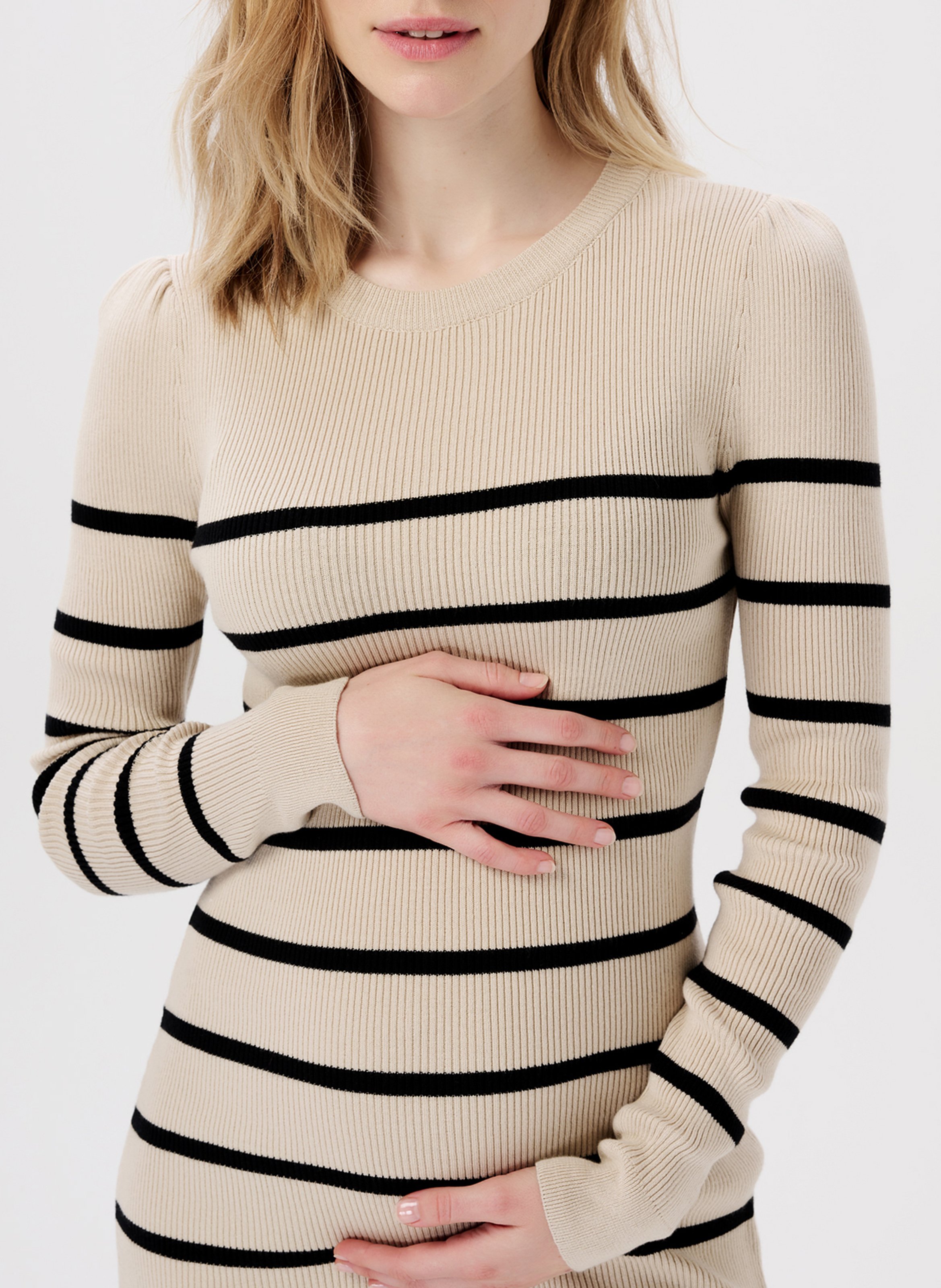 Striped round-neck organic cotton-blend midi dress NOPPIES Beige