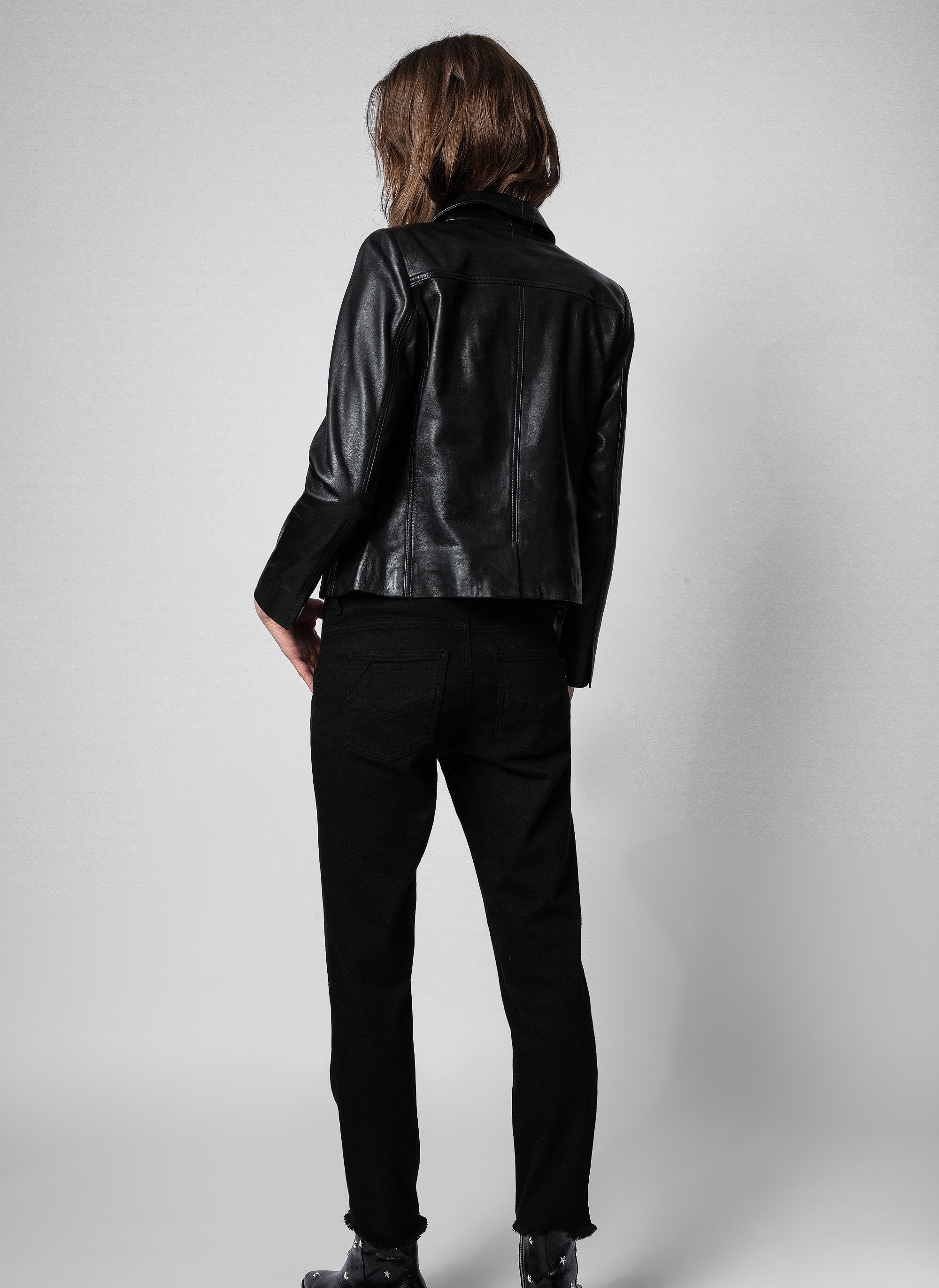 Lambskin leather jacket with classic collar Black
