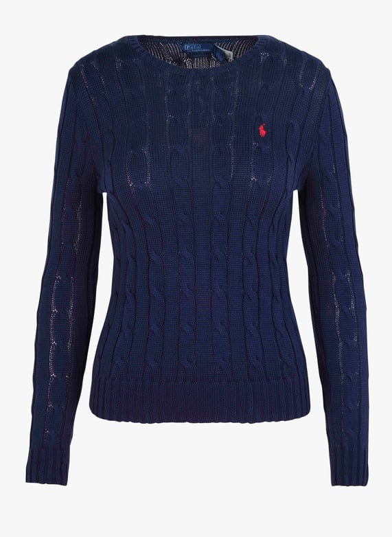 Pull col rond brodé en coton Bleu Polo ralph lauren Femme