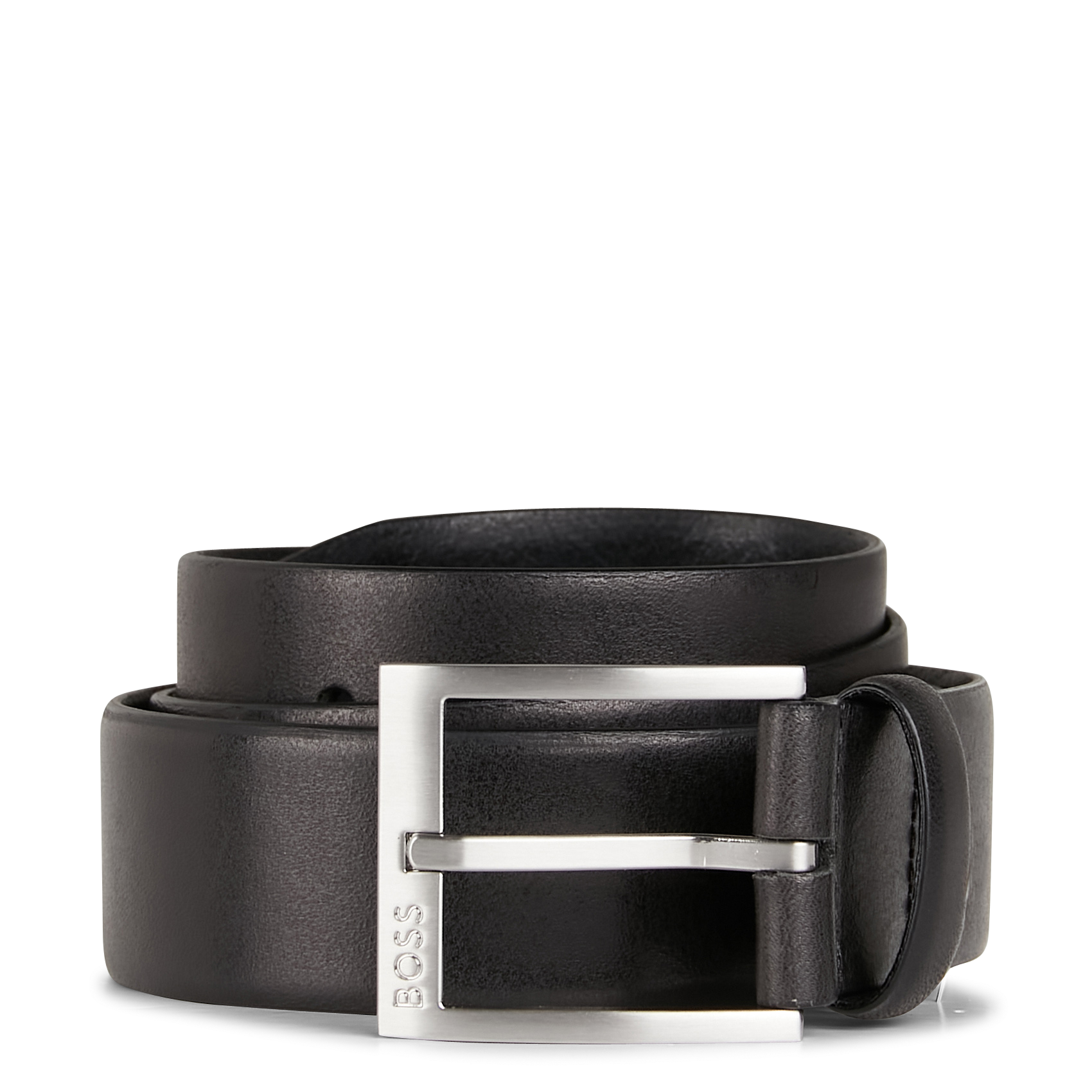 Adjustable leather belt with buckle BOSS Black