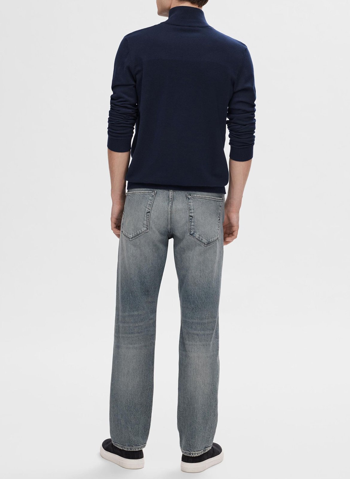 Regular-fit cotton sweater with zip-up high neck SELECTED Blue
