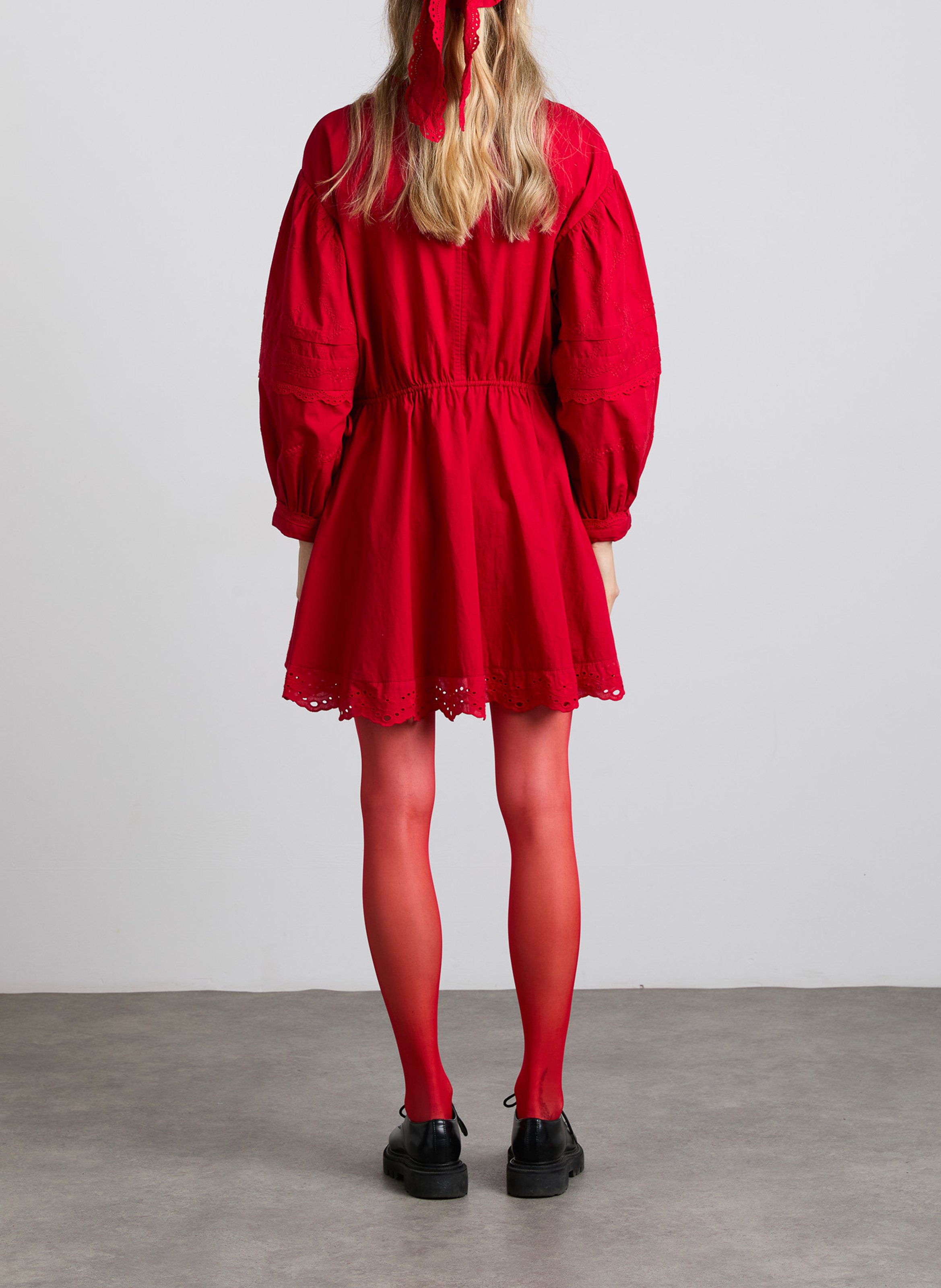 Short embroidered organic cotton dress DAMSON MADDER Red