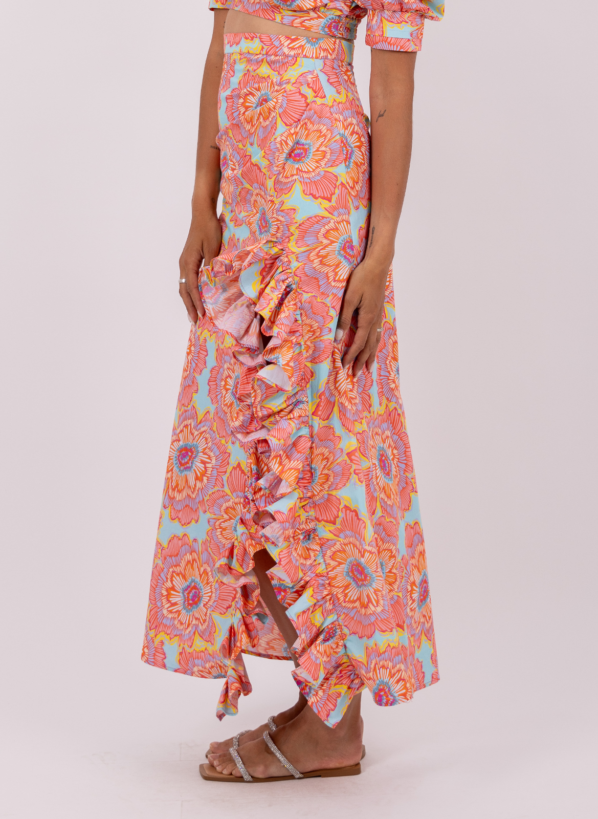 Jupe longue fendue à motifs SUNDRESS Bleu