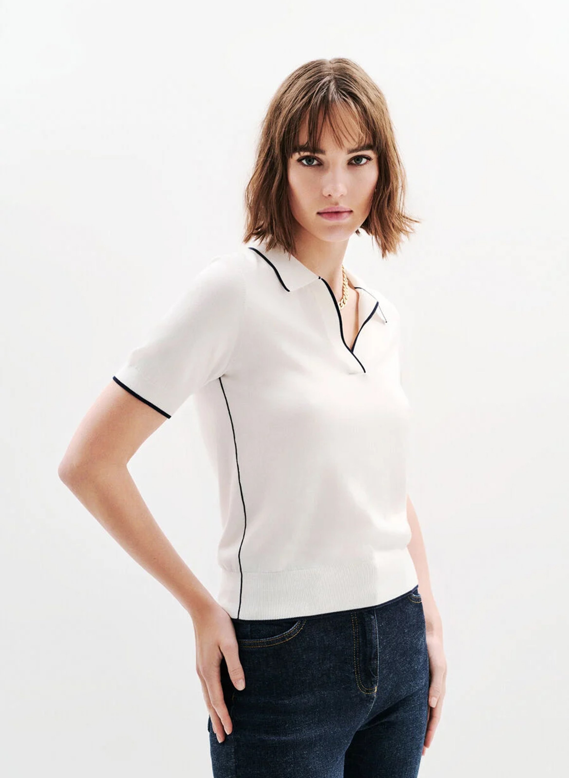 Pull droit col classique CAROLL Beige