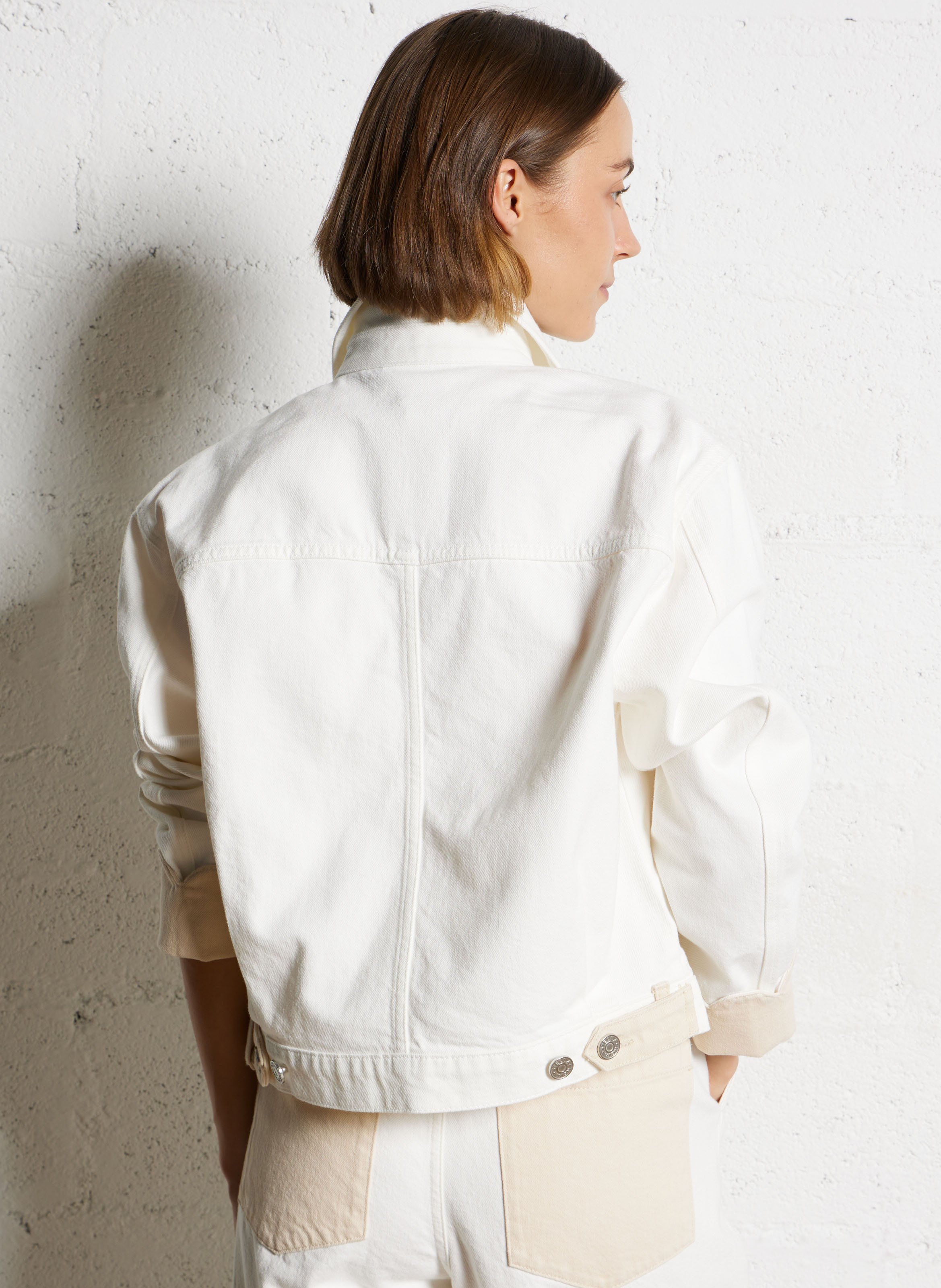 Veste col classique en denim de coton STELLA NOVA Blanc