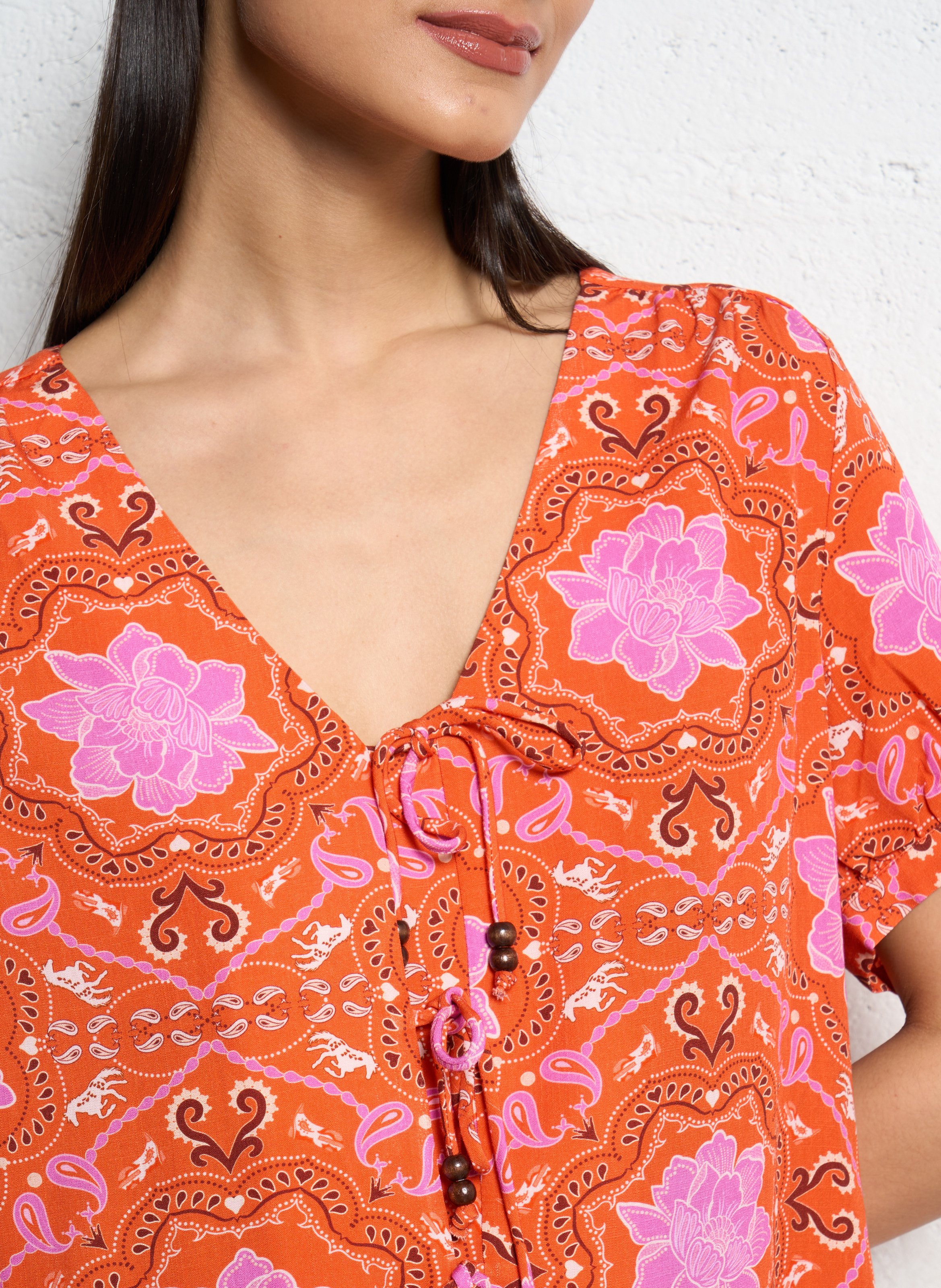 Floral print V-neck top LA PETITE ETOILE Orange