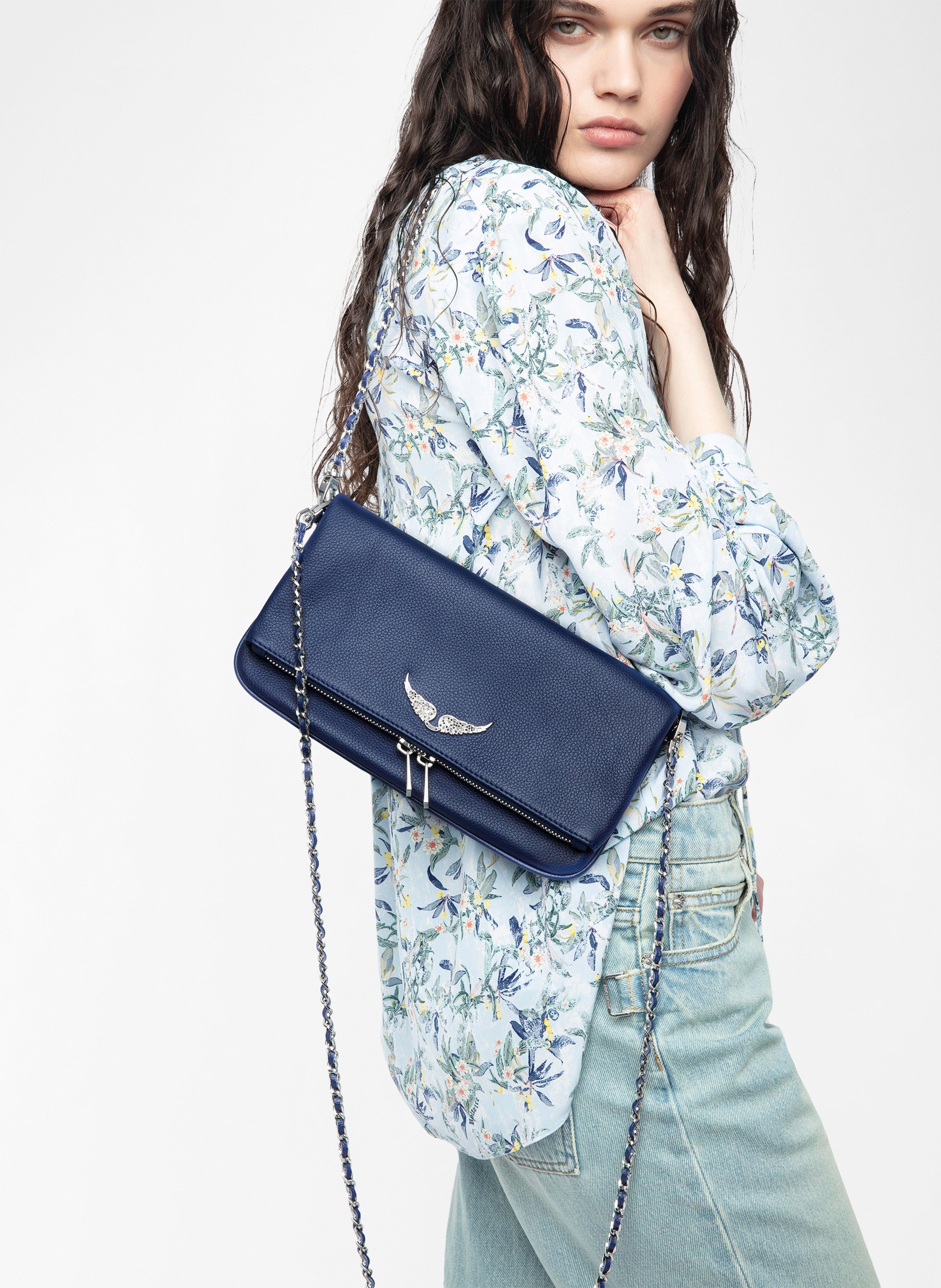 Leder-Clutch mit Metallketten ZADIG&VOLTAIRE Blau