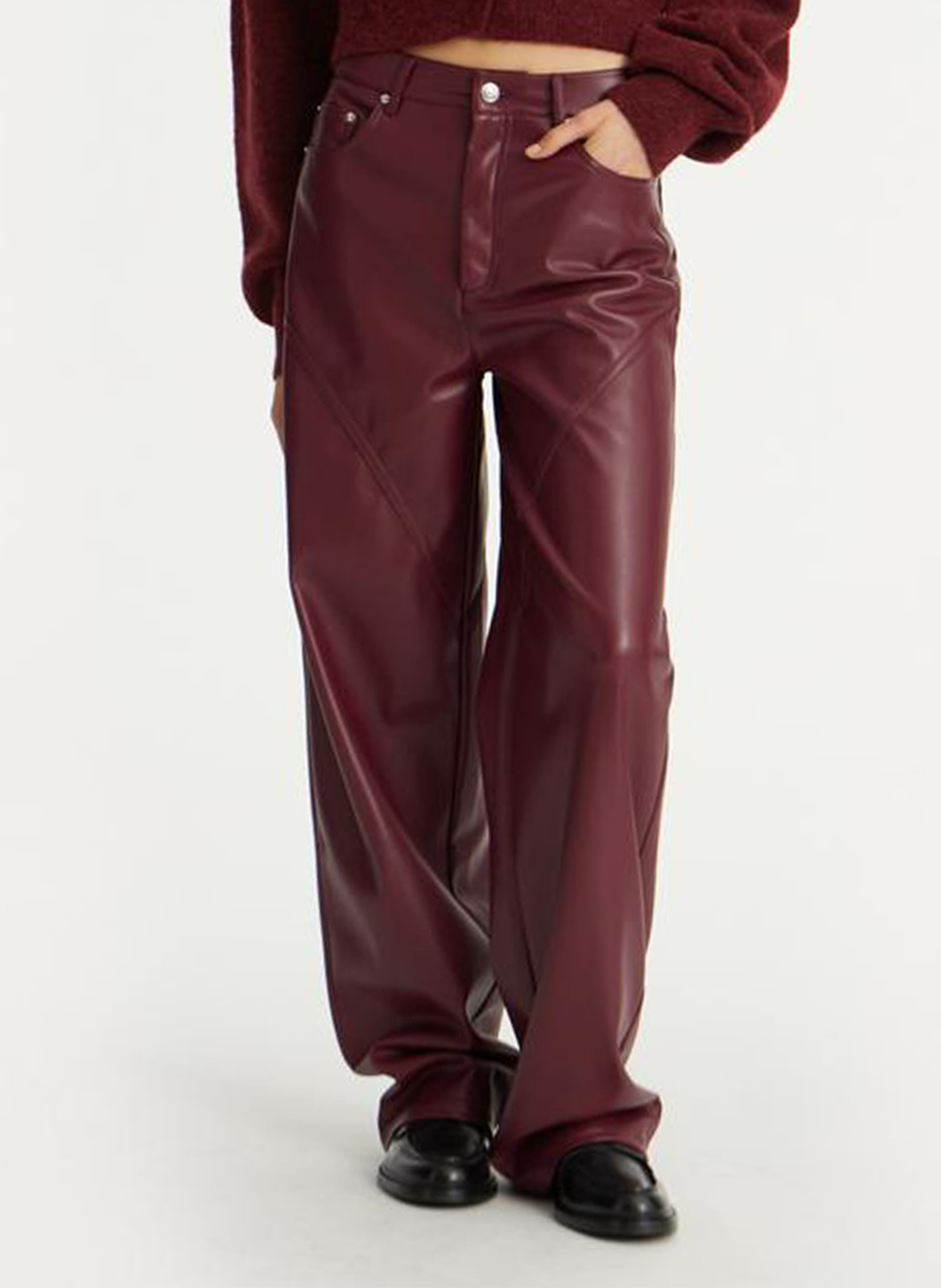 Leather-look straight-leg pants ROTATE Brown