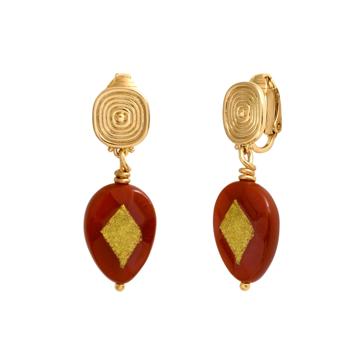 Boucles d'oreilles clips babylone cornaline SATELLITE PARIS Orange