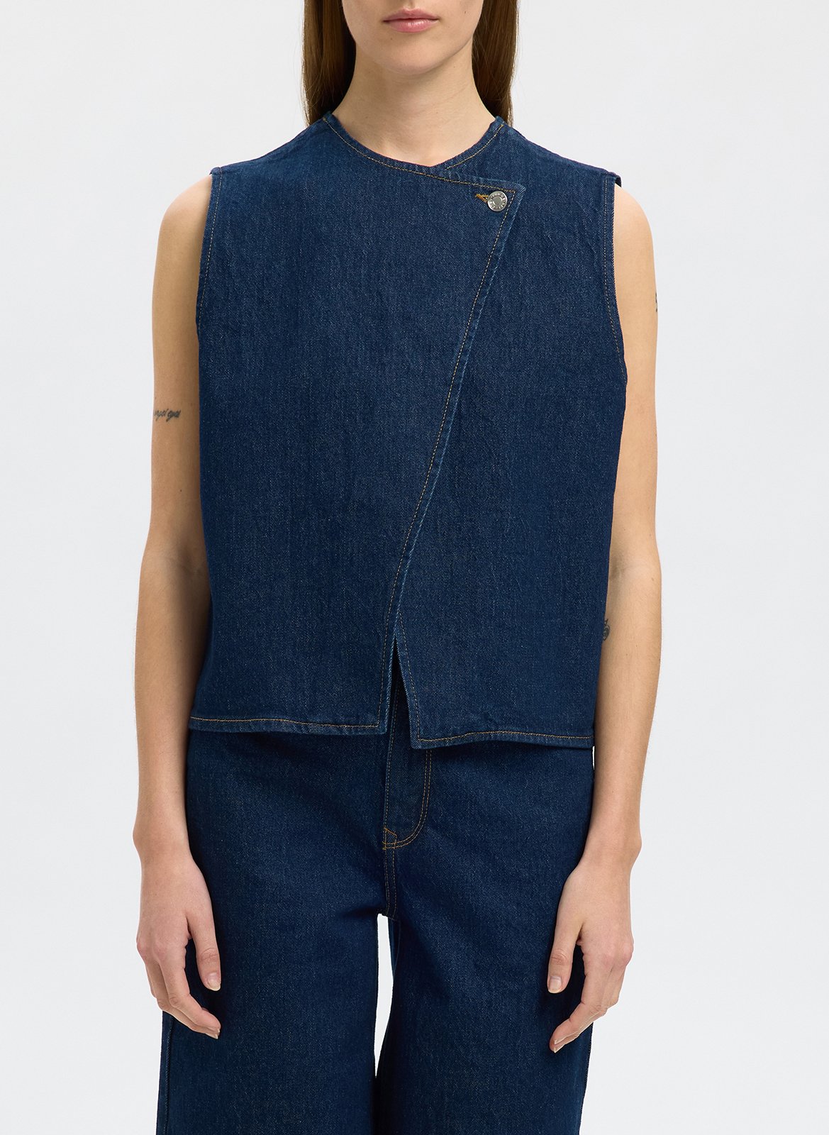 Top en jean droit SELECTED Bleu
