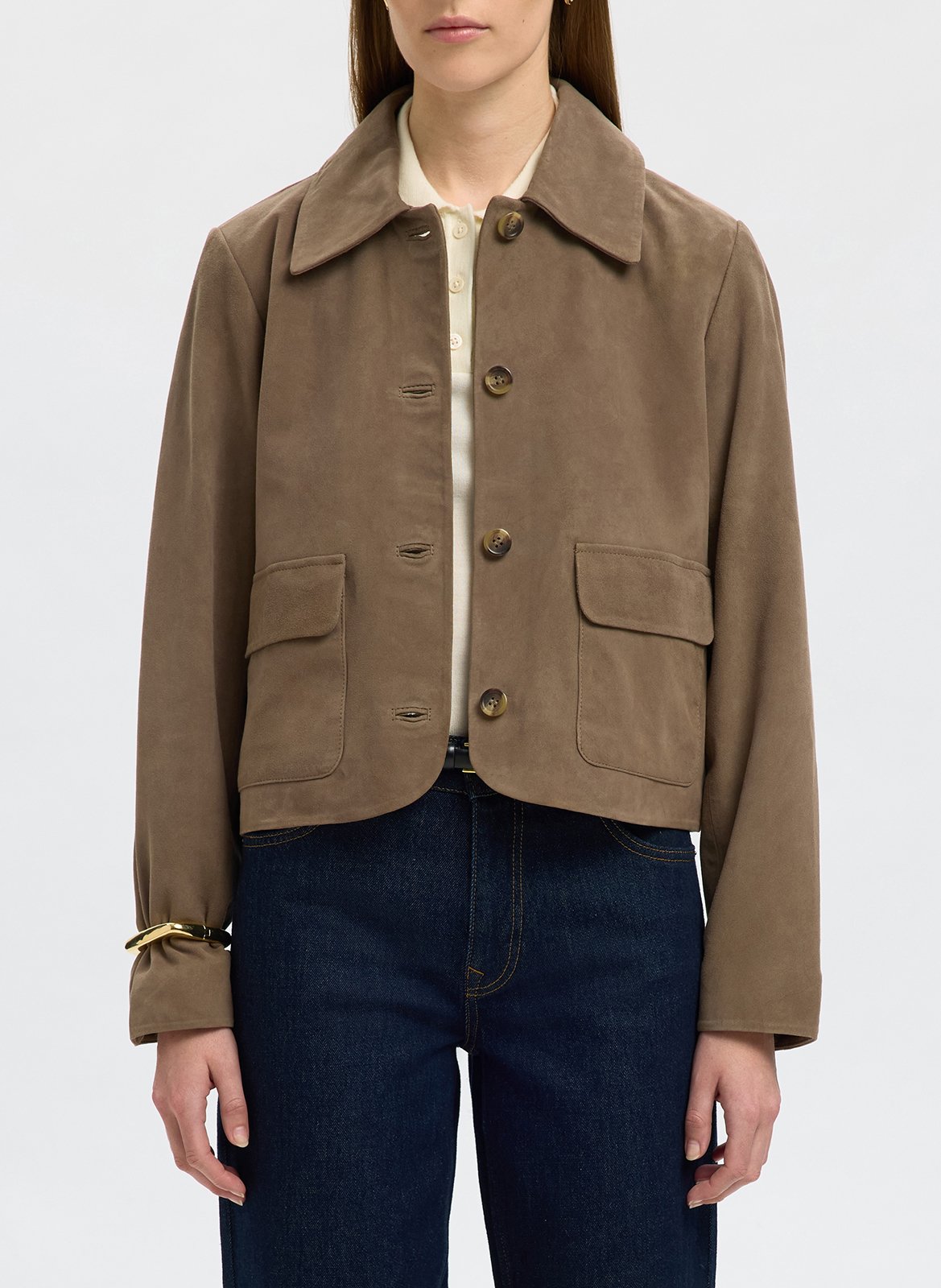 Lambskin leather jacket with classic collar SELECTED Grey