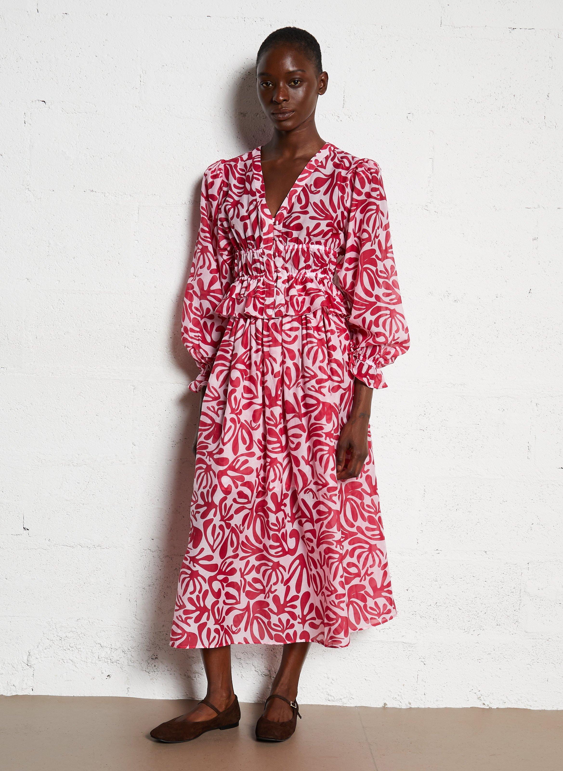 Suede ballet flats with leather strap BOCAGE Brown