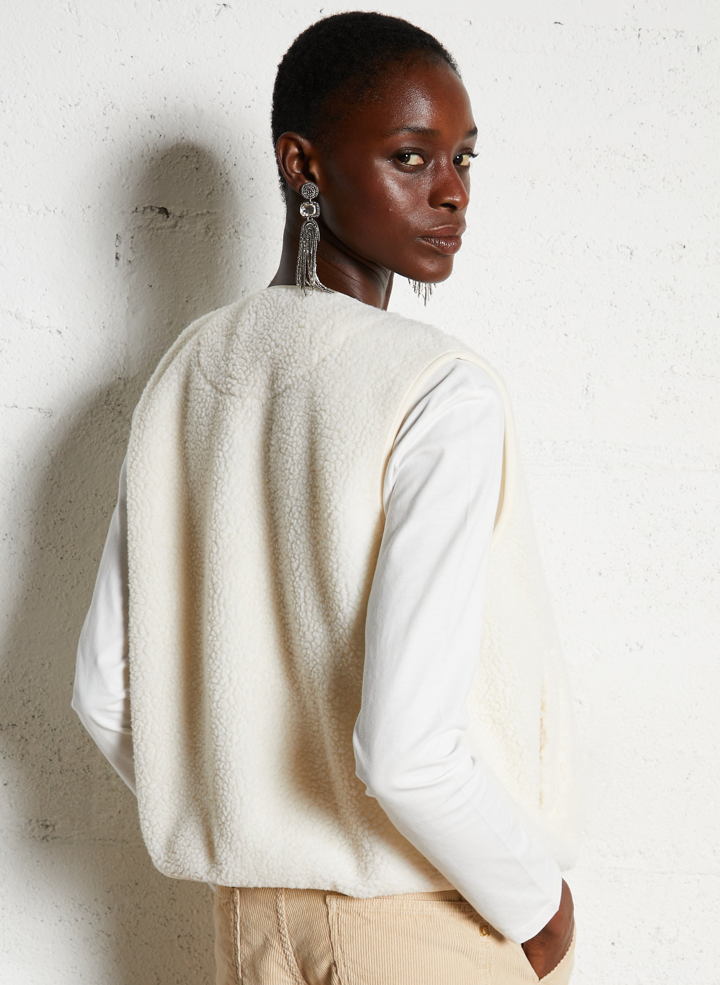 Veste droite col V imprimée LE TEMPS DES CERISES Blanc