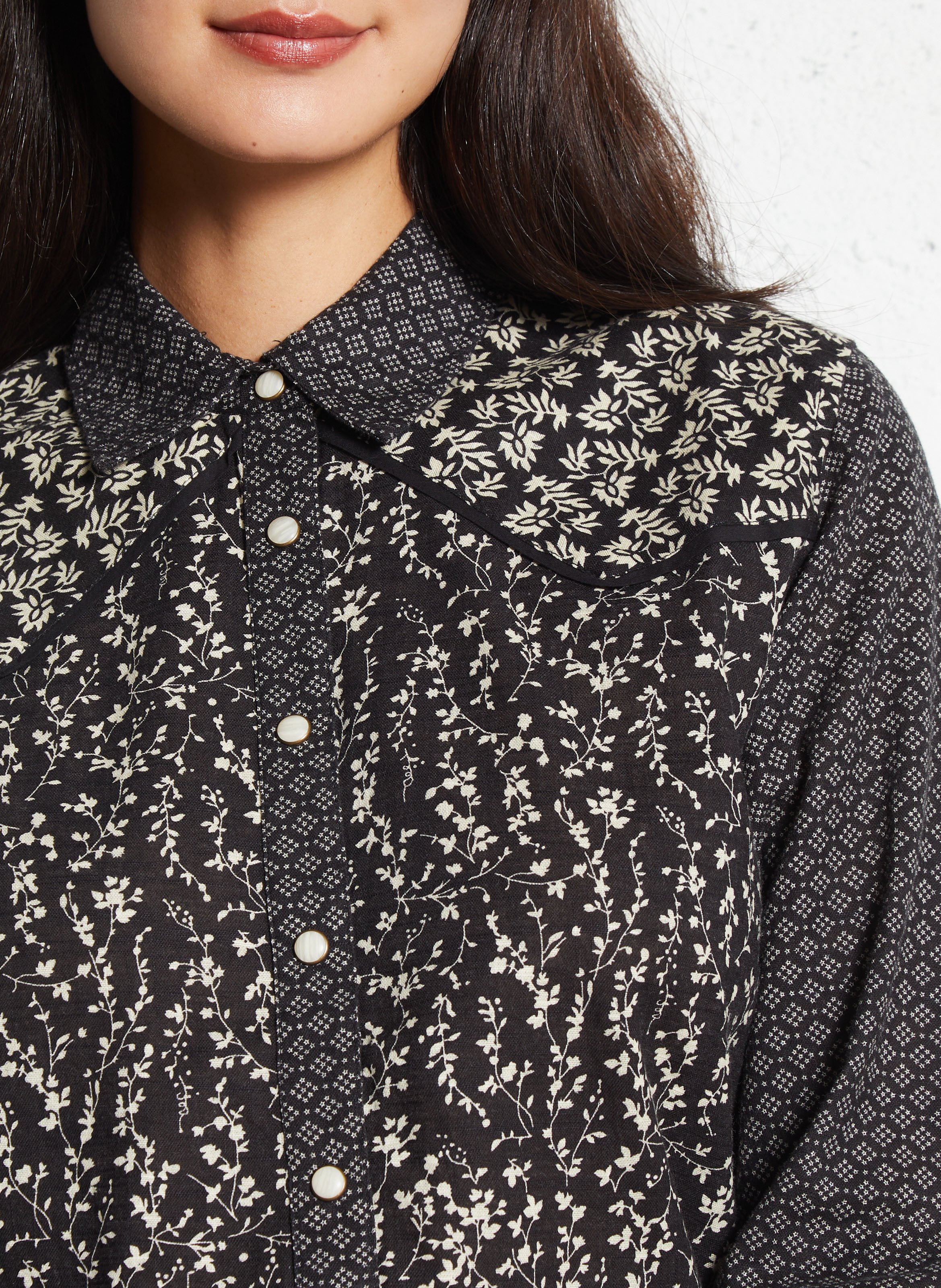 Chemise droite imprimée en coton MAISON HOTEL Noir