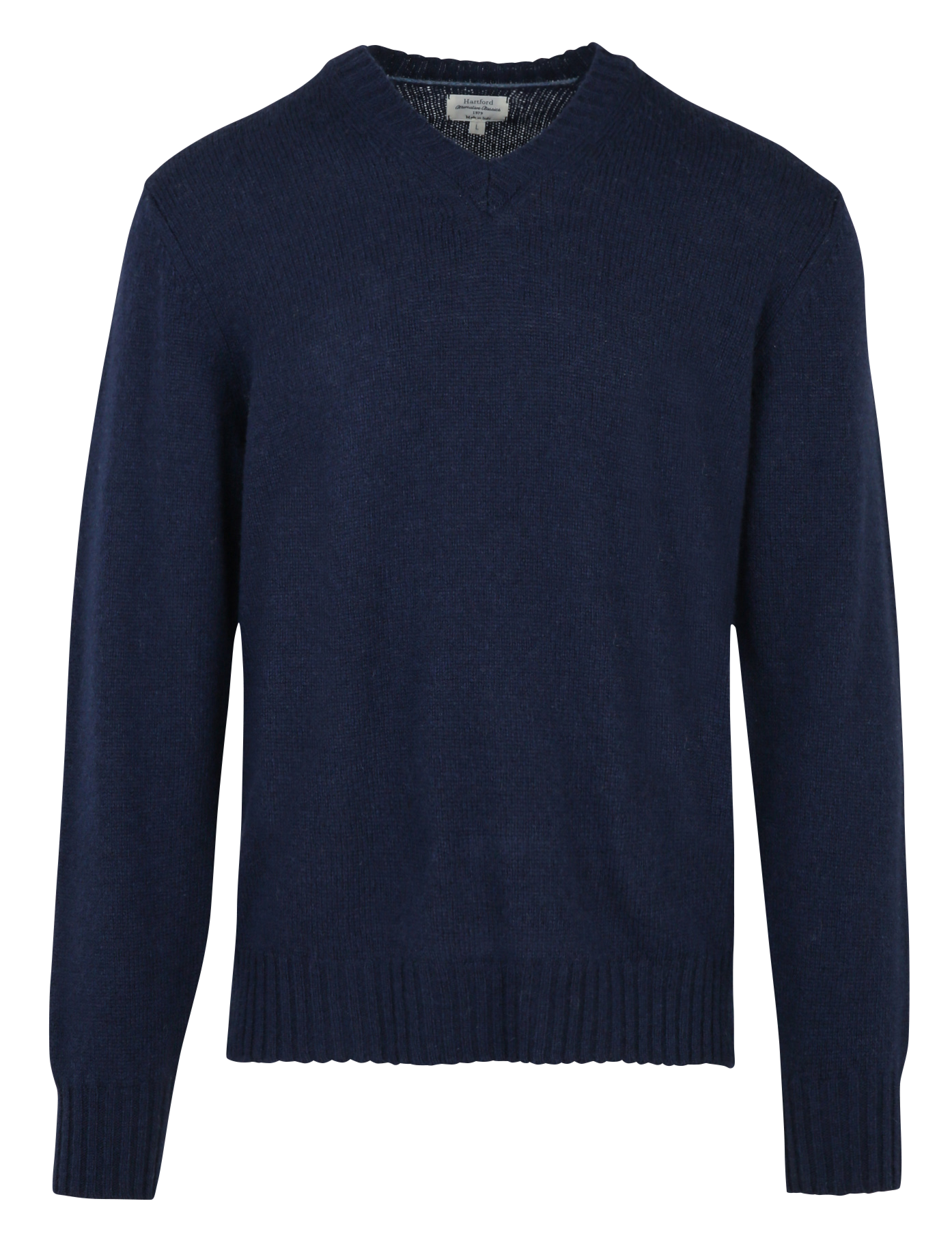 Pull droit col V en laine HARTFORD Bleu