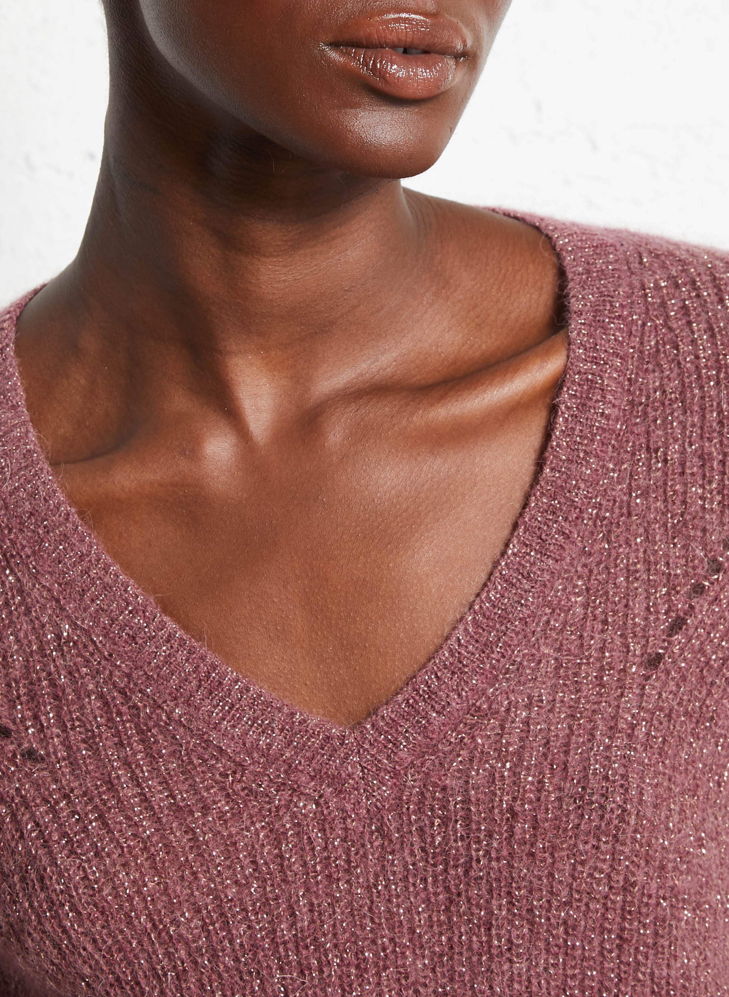 Straight V-neck metallic wool blend sweater SUD EXPRESS Red