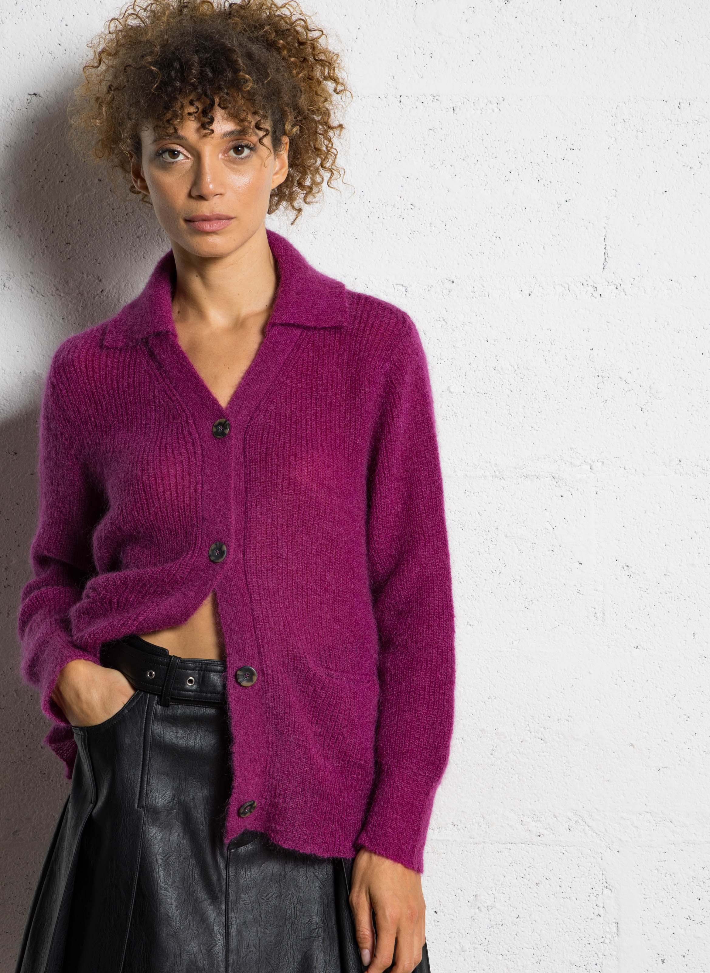 Cardigan col classique en laine mélangée LEON & HARPER