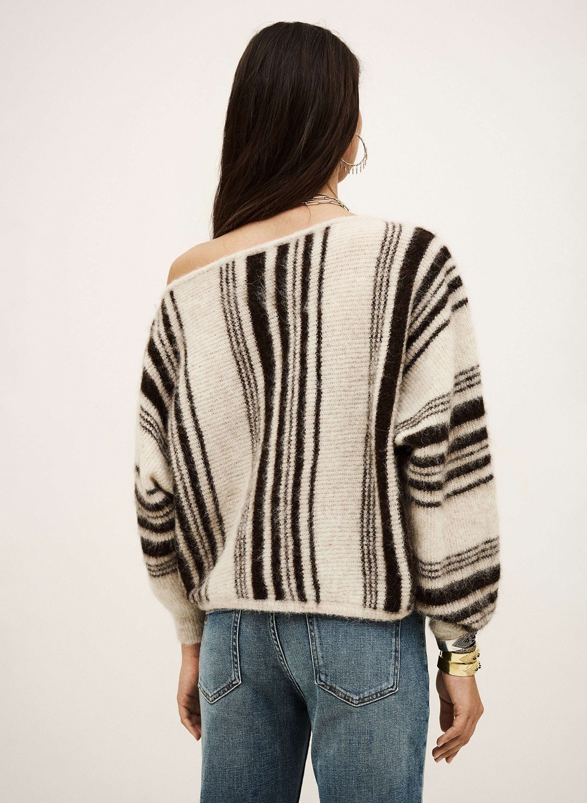 Asymmetrische trui met boothals - wolblend BA&SH Bruin