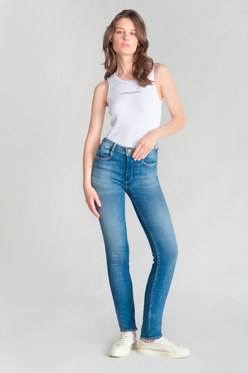High-waisted straight push-up jeans, length 34 LE TEMPS DES CERISES Blue