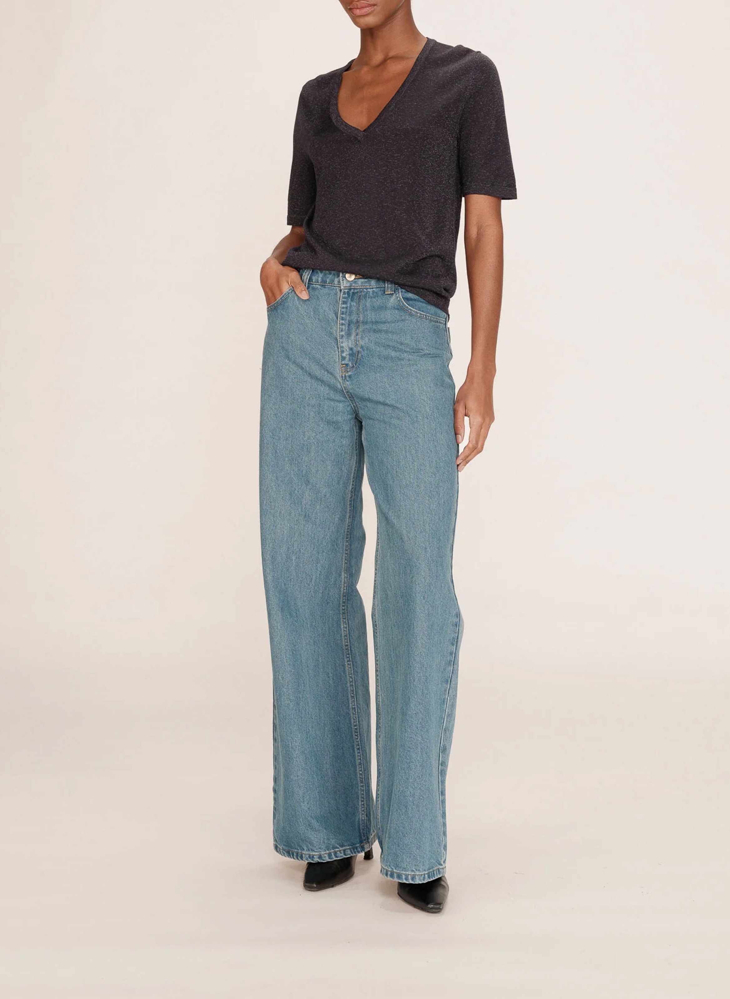 Tee-shirt col V  GRACE ET MILA Noir