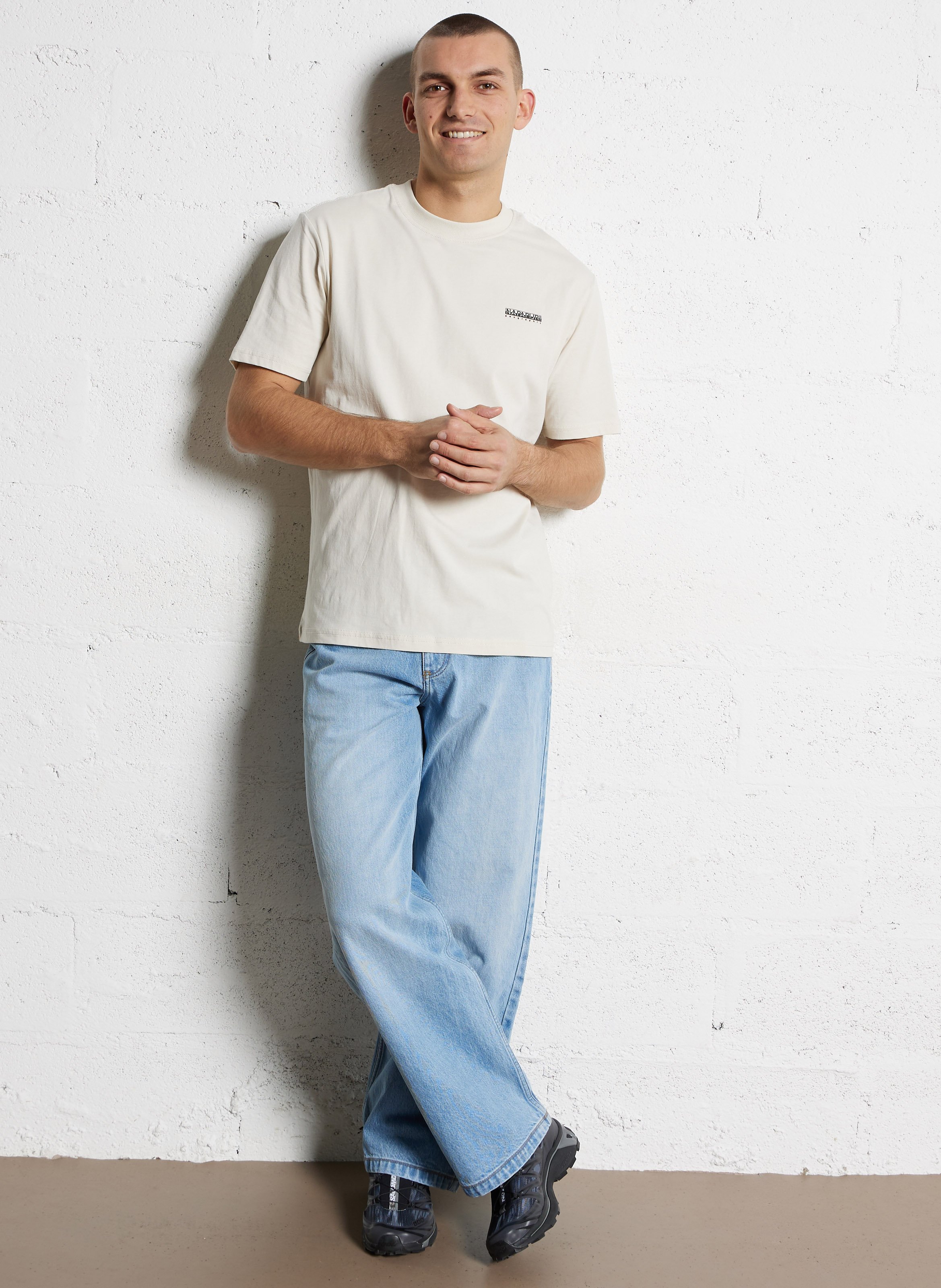 Gerade geschnittenes Rundhals-T-Shirt aus Baumwolle mit Siebdruck NAPAPIJRI Beige