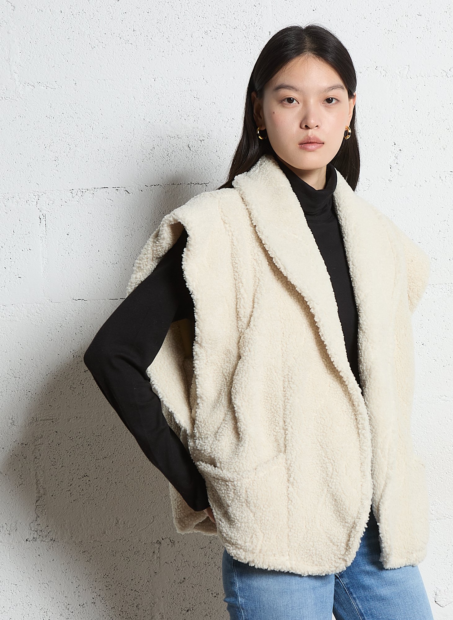 Oversize Mantel mit Schalkragen aus Sherpa AOKYANOS Beige