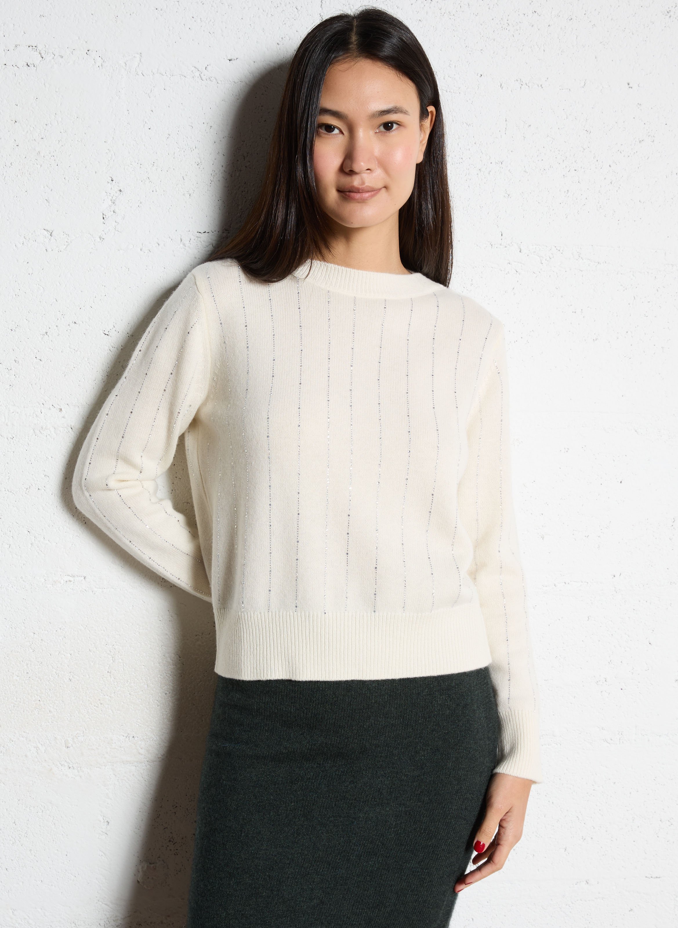 Rundhalsausschnitt-Pullover mit Strass aus Merinowolle und Kaschmir BERENICE