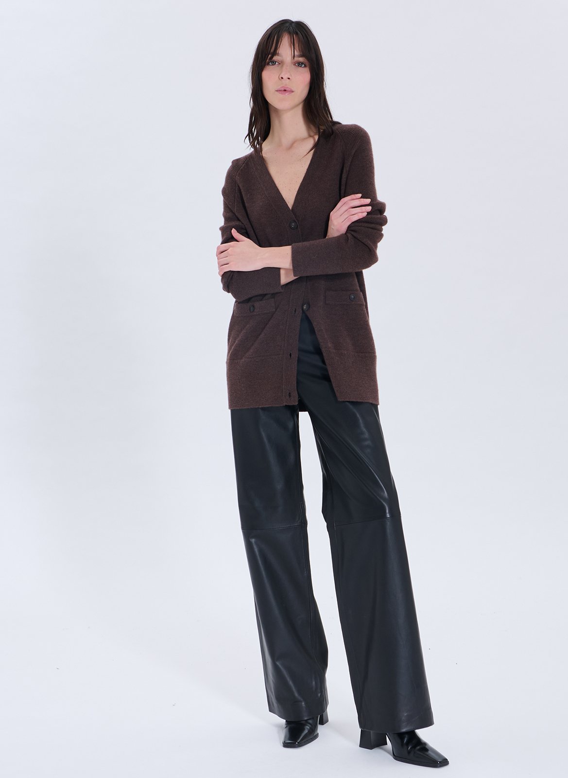 Cárdigan de lana con cuello de pico ZAPA Marron