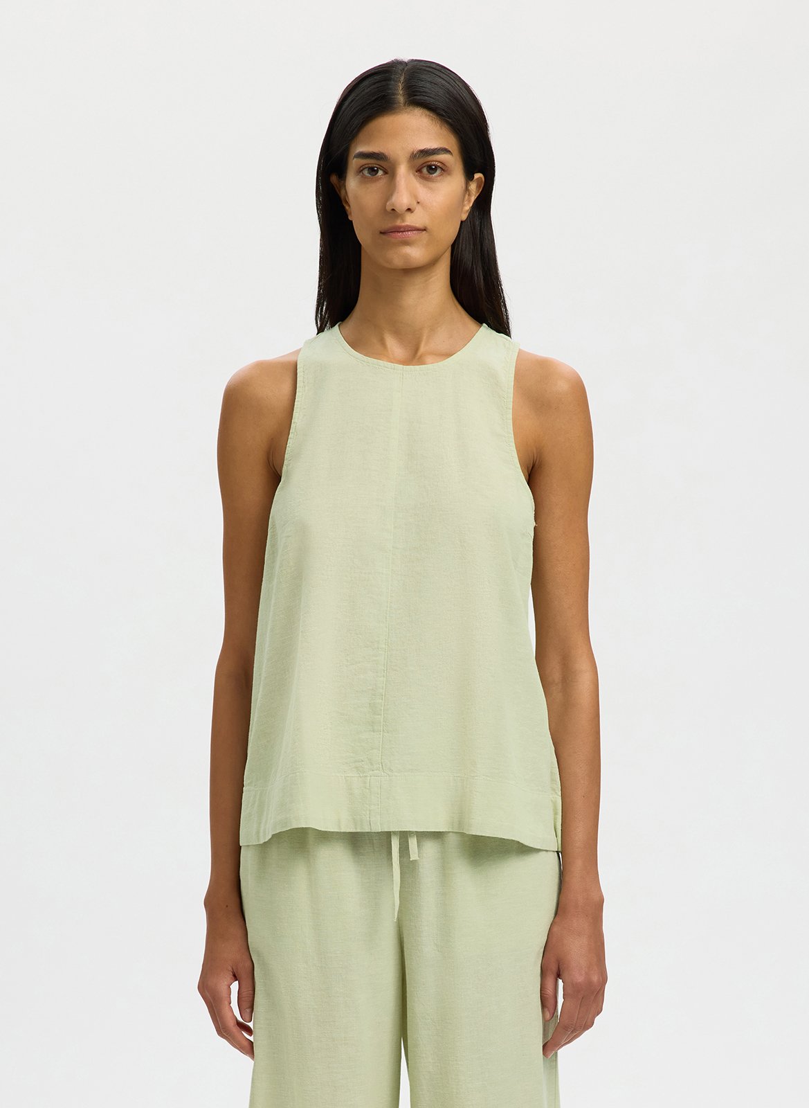 Round-neck top in blended linen and organic cotton SELECTED