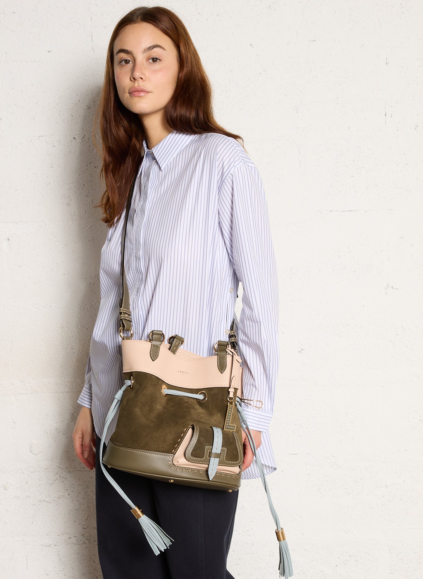 Sac seau en cuir LANCEL Kaki