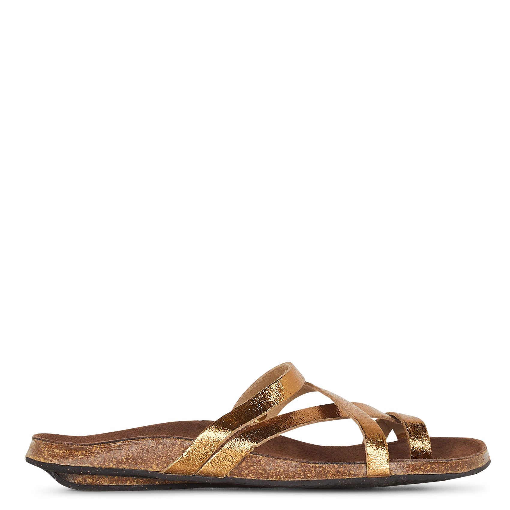 Flache Ledersandalen mit mehreren Riemchen BOSABO Golden