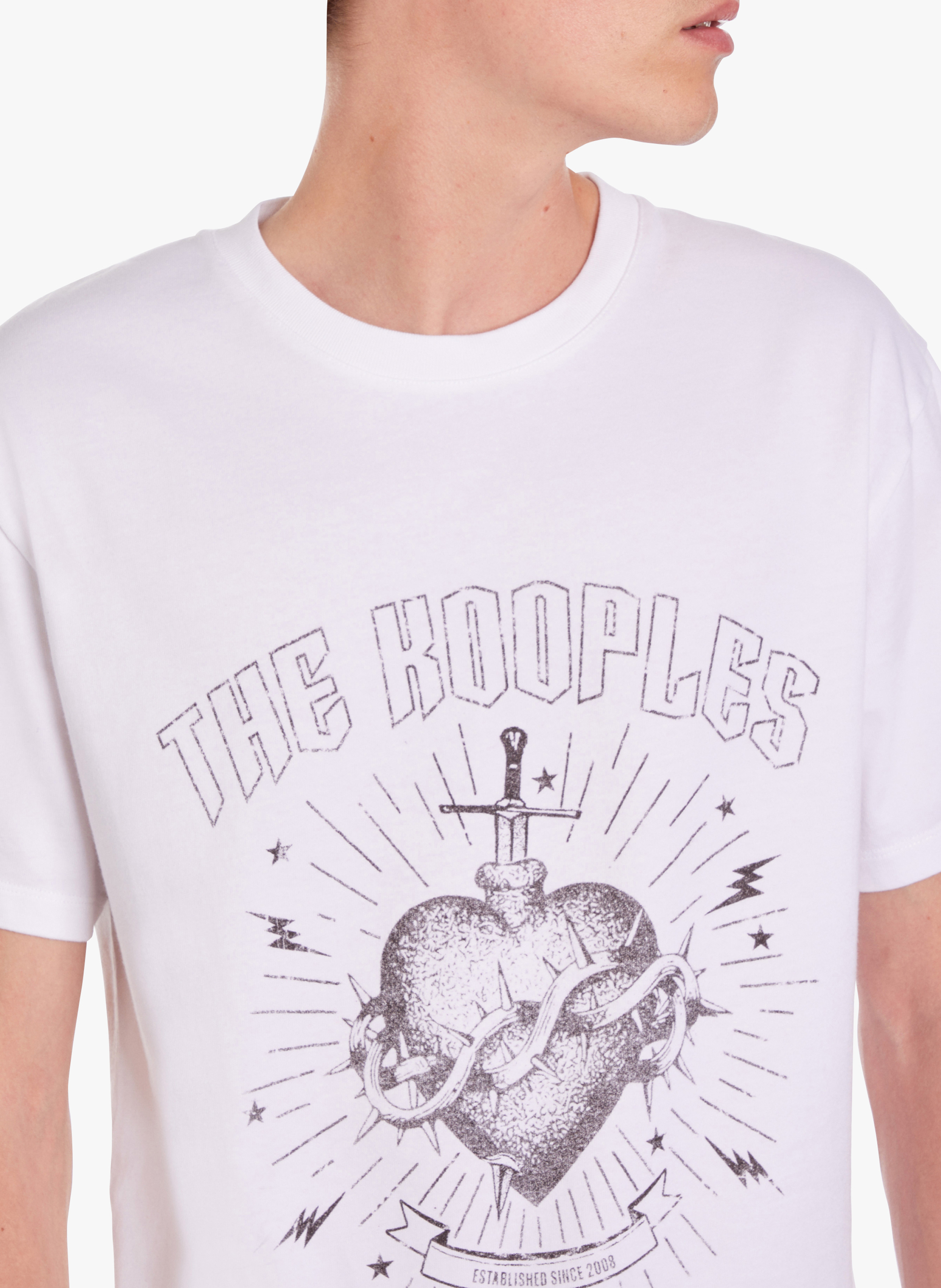 Recht, katoenen T-shirt met ronde hals en zeefdruk THE KOOPLES Wit