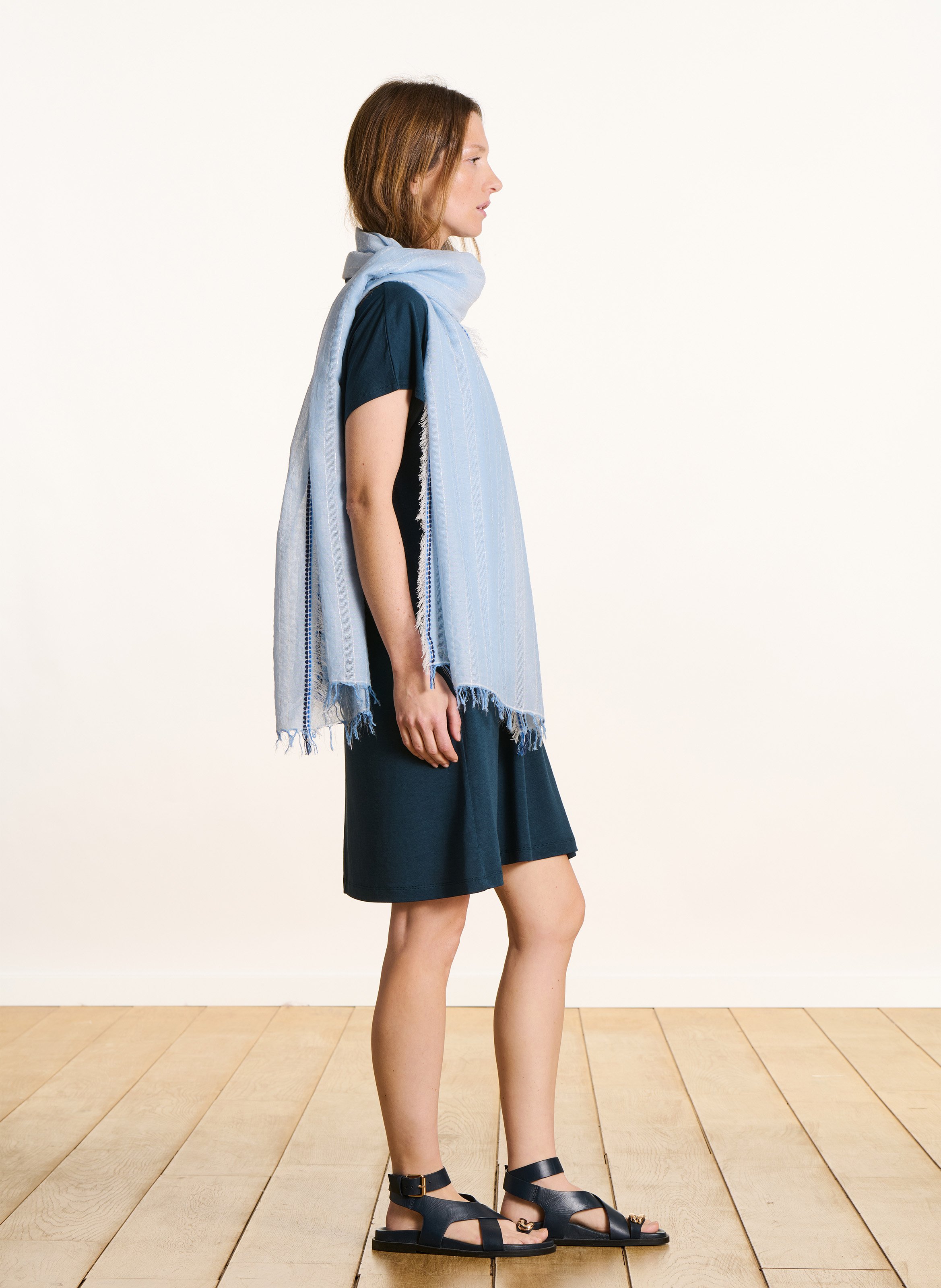 Cotton-blend floaty scarf Blue