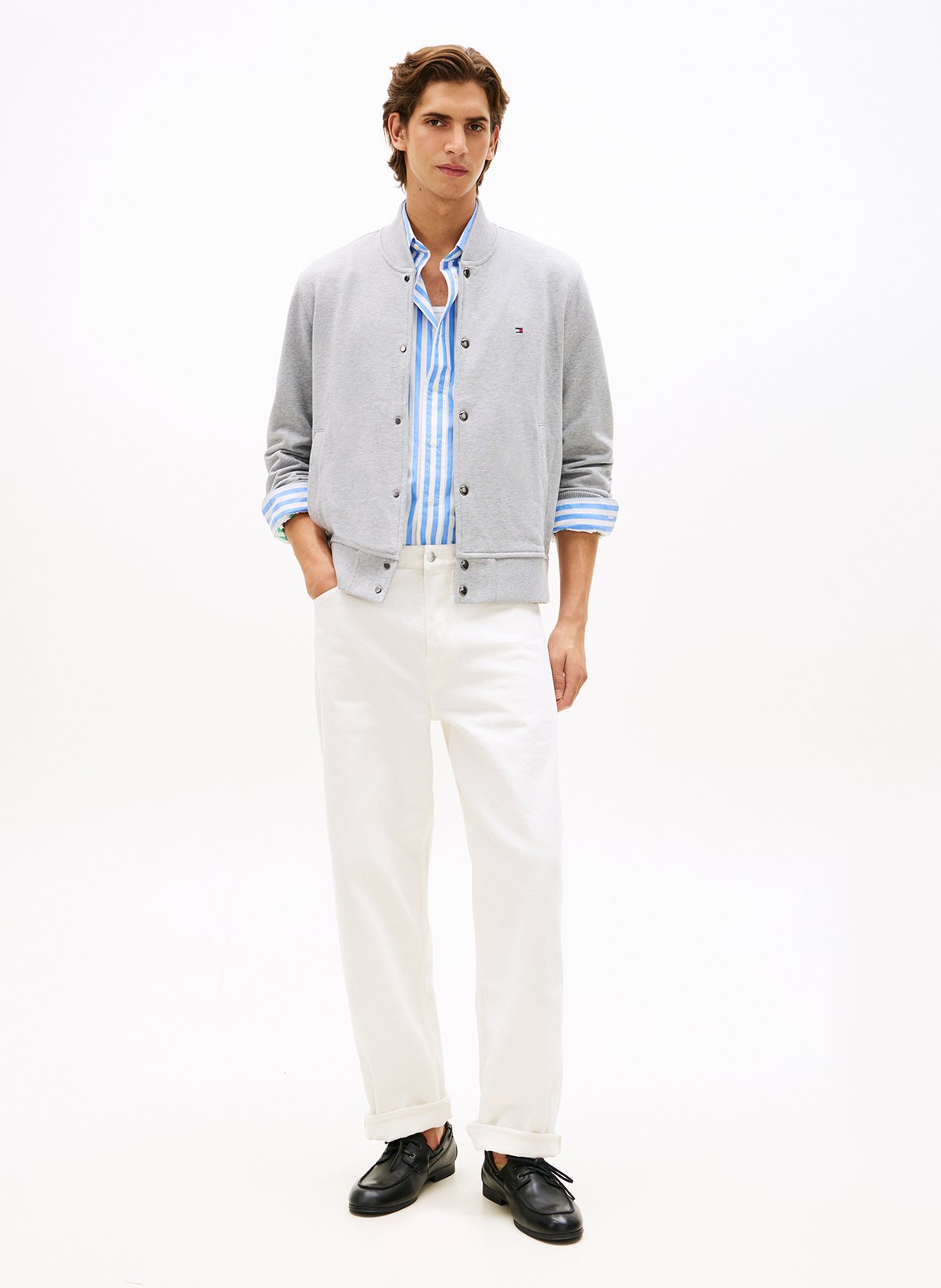 Blouson droit col teddy en coton TOMMY HILFIGER Grey