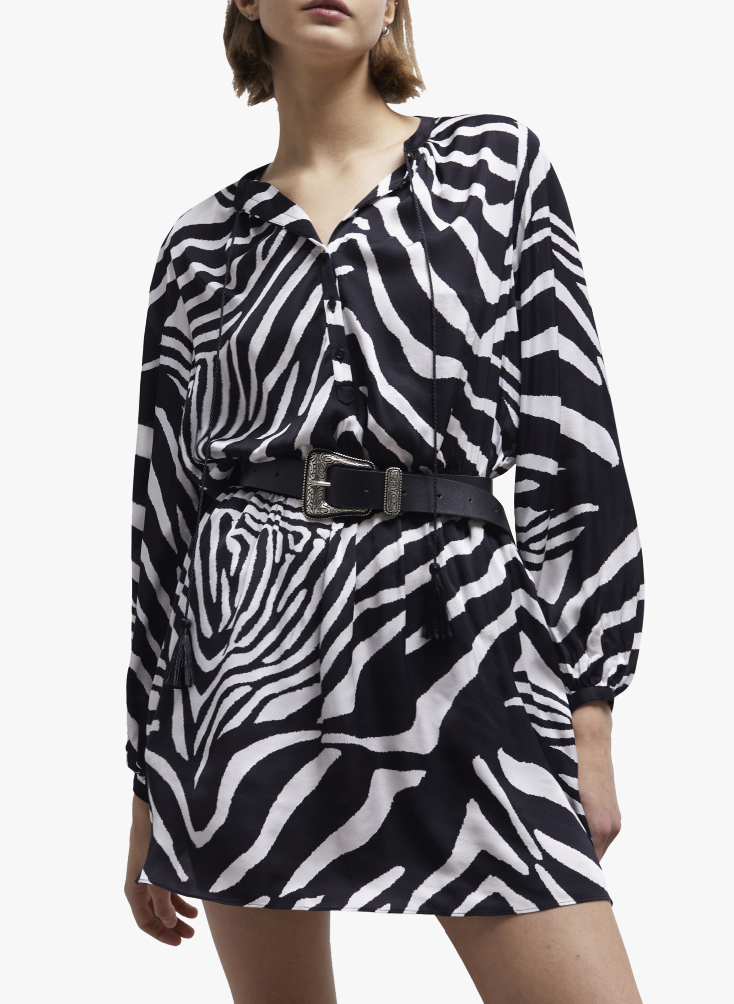 Robe courte col tunisien imprimée zèbre  THE KOOPLES Noir
