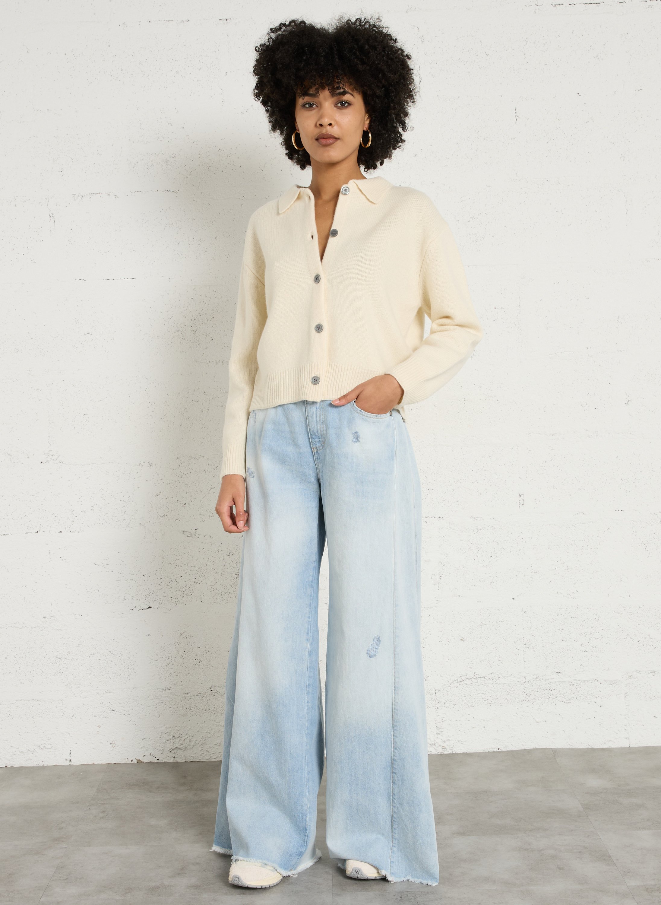 Cardigan court uni en laine MAISON 123 Blanc