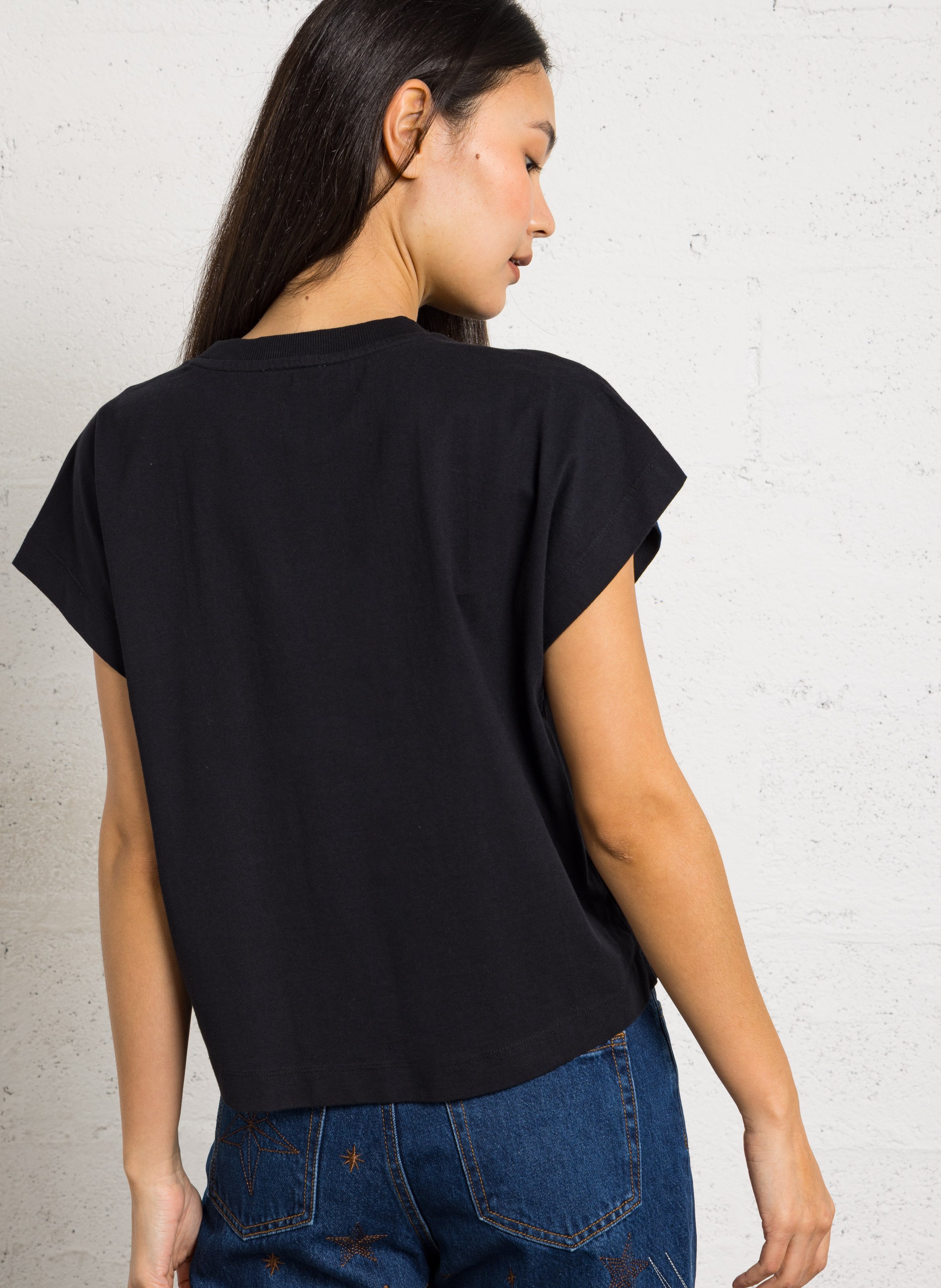Tee-shirt ample col rond brodé en coton LOUISE MISHA Noir