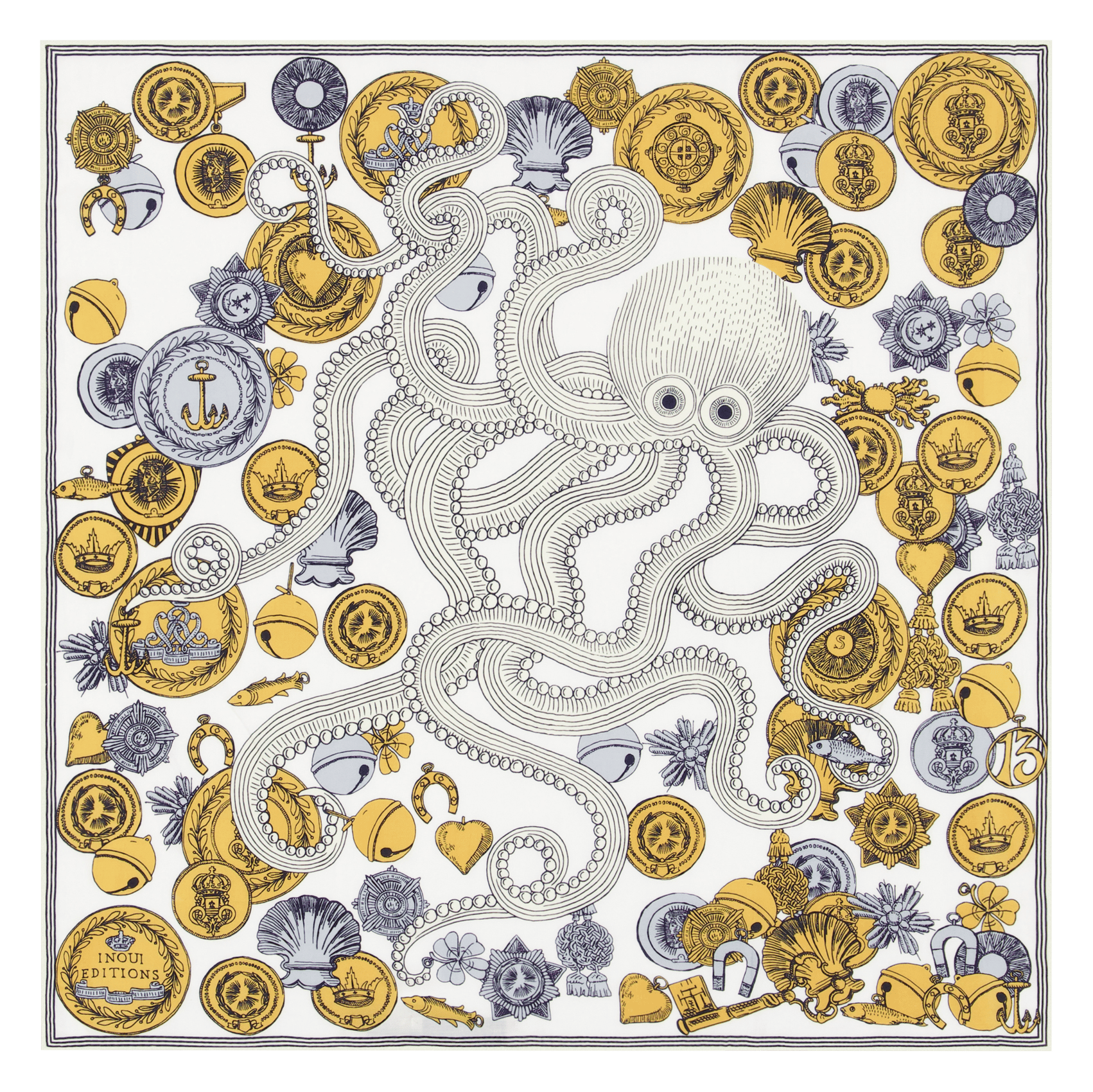Carré imprimé poulpe en coton et soie INOUI EDITIONS Blanc