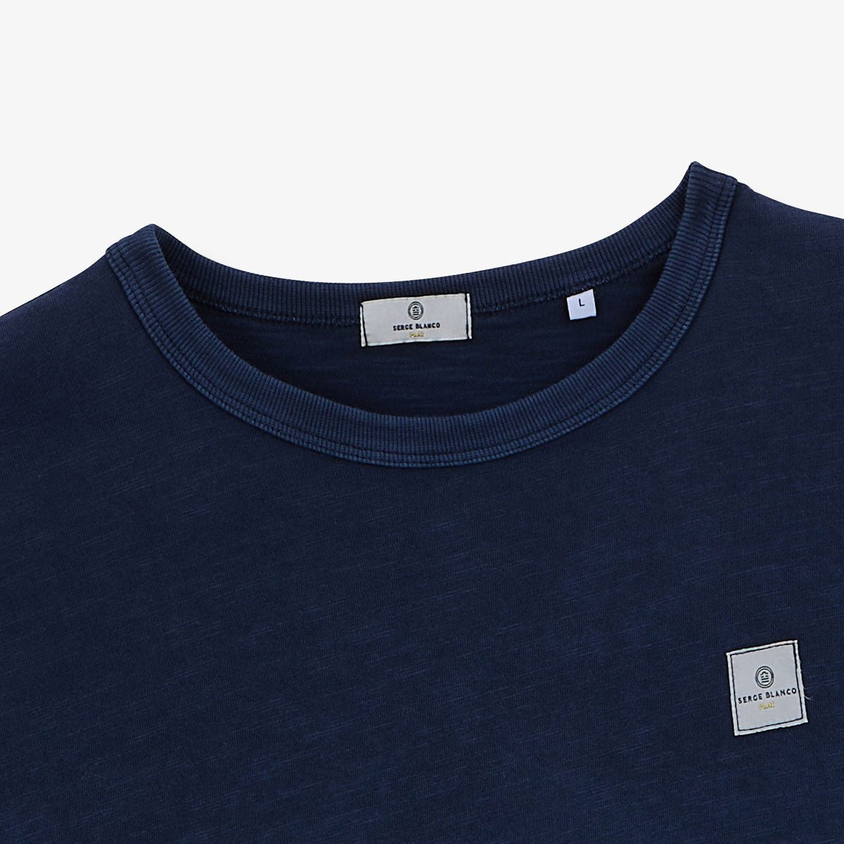 Round neck t-shirt in slub cotton jersey with pigment dye SERGE BLANCO Blue