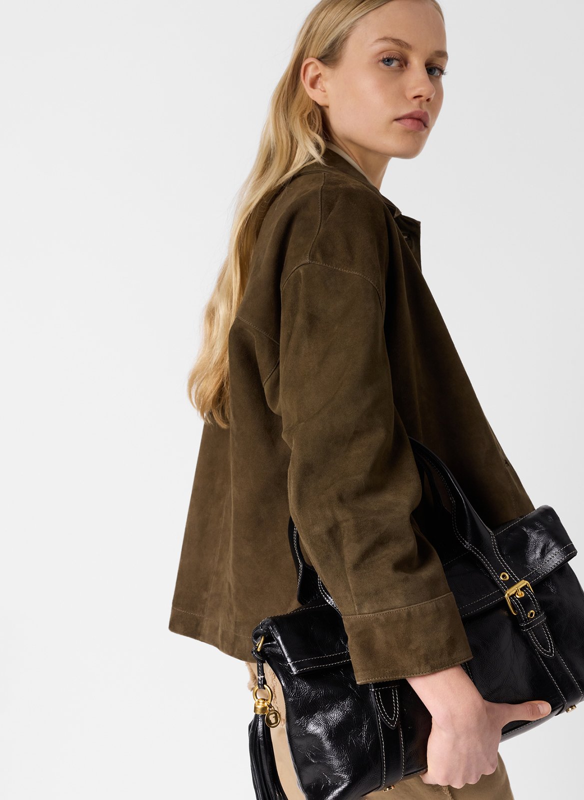 Veste droite en cuir velours GERARD DAREL Kaki