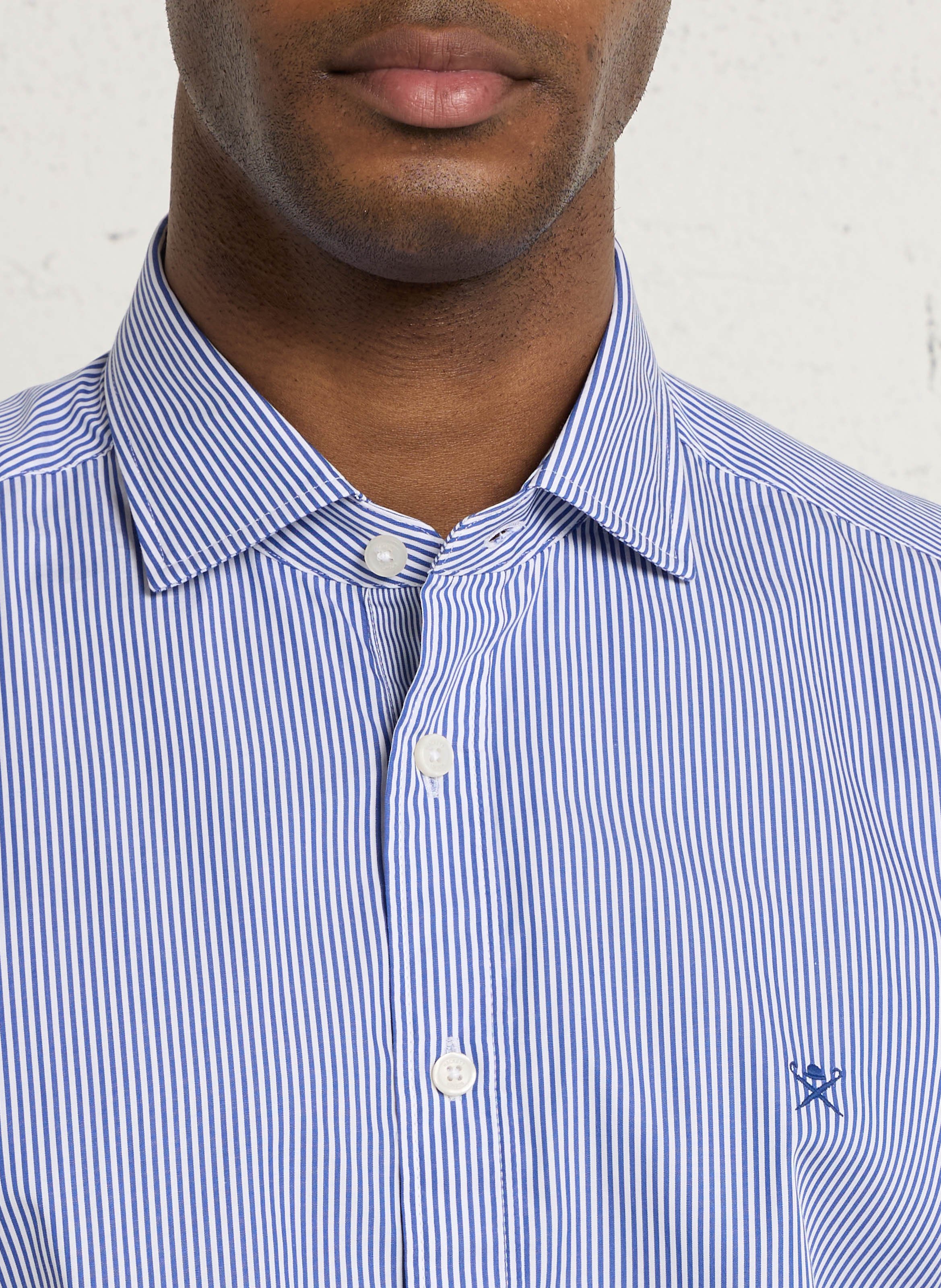 Chemise tailored-fit col classique rayée en coton HACKETT Bleu