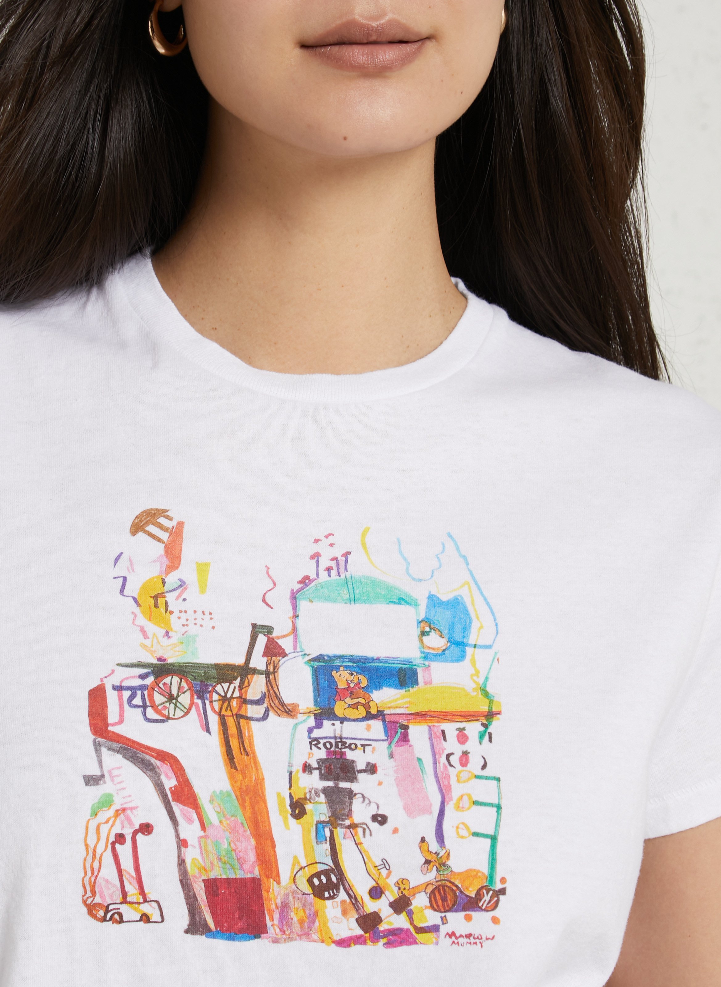 Gerader Rundhalsausschnitt bedrucktes Baumwoll-T-Shirt G.KERO Weiss