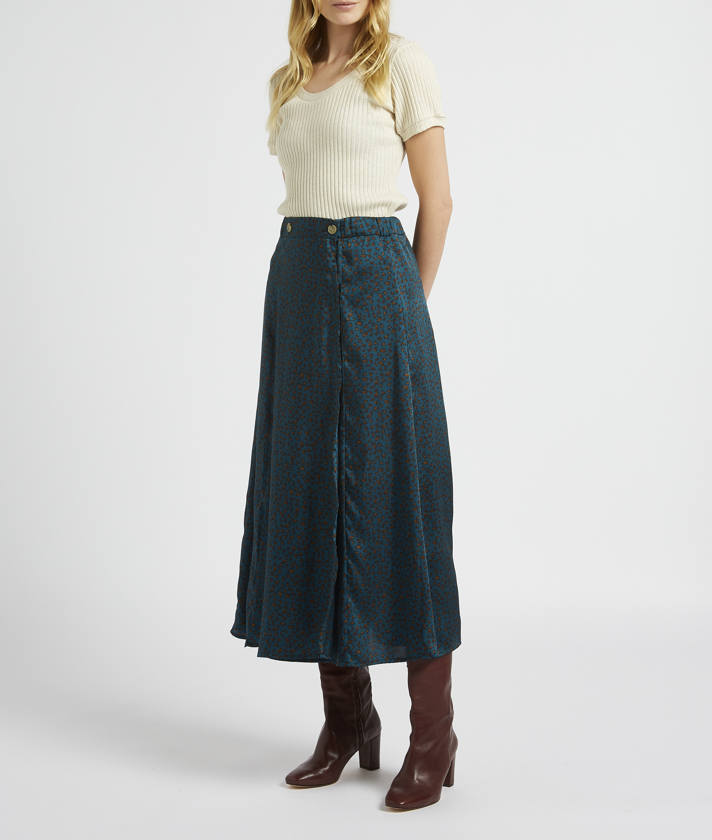 Rundhalsausschnitt T-Shirt aus Baumwollmischung ONE STEP Beige