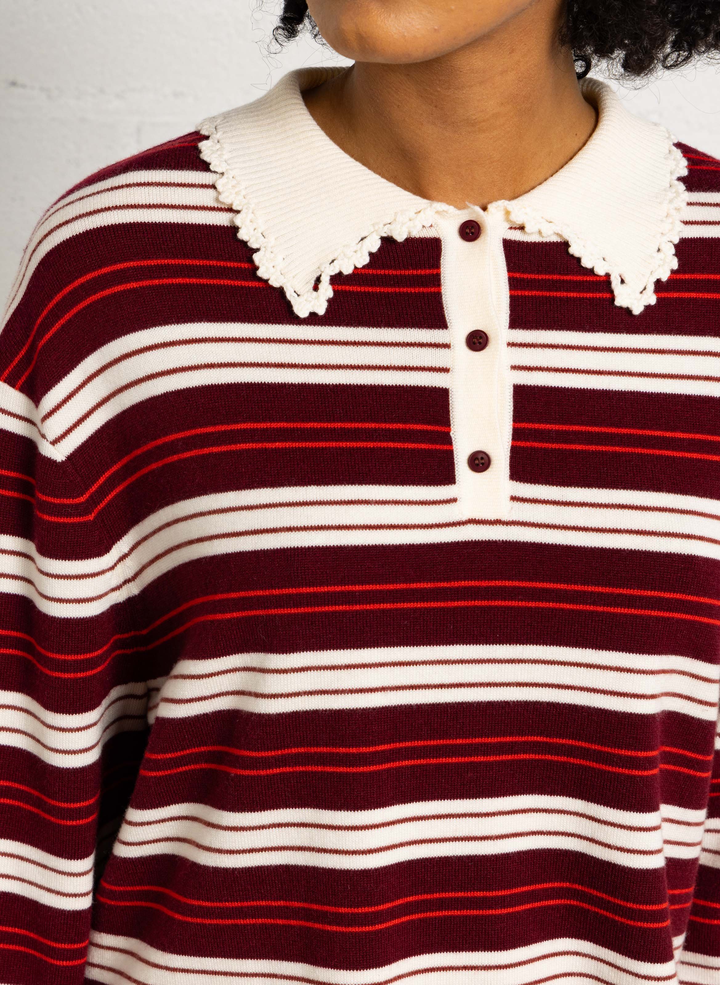 Oversized classic collar striped knit sweater SUNCOO Red