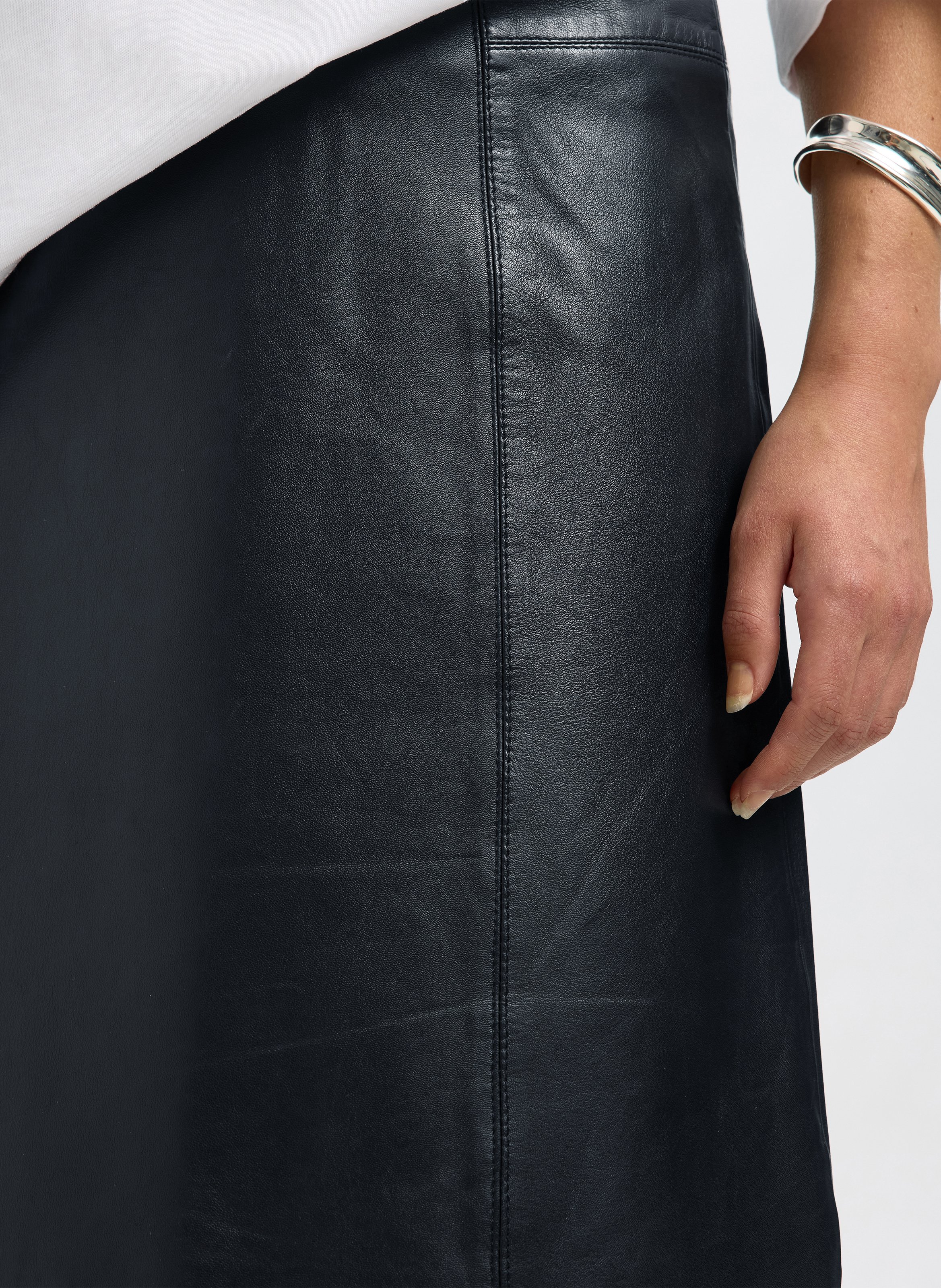 Leather midi skirt SELECTED Black