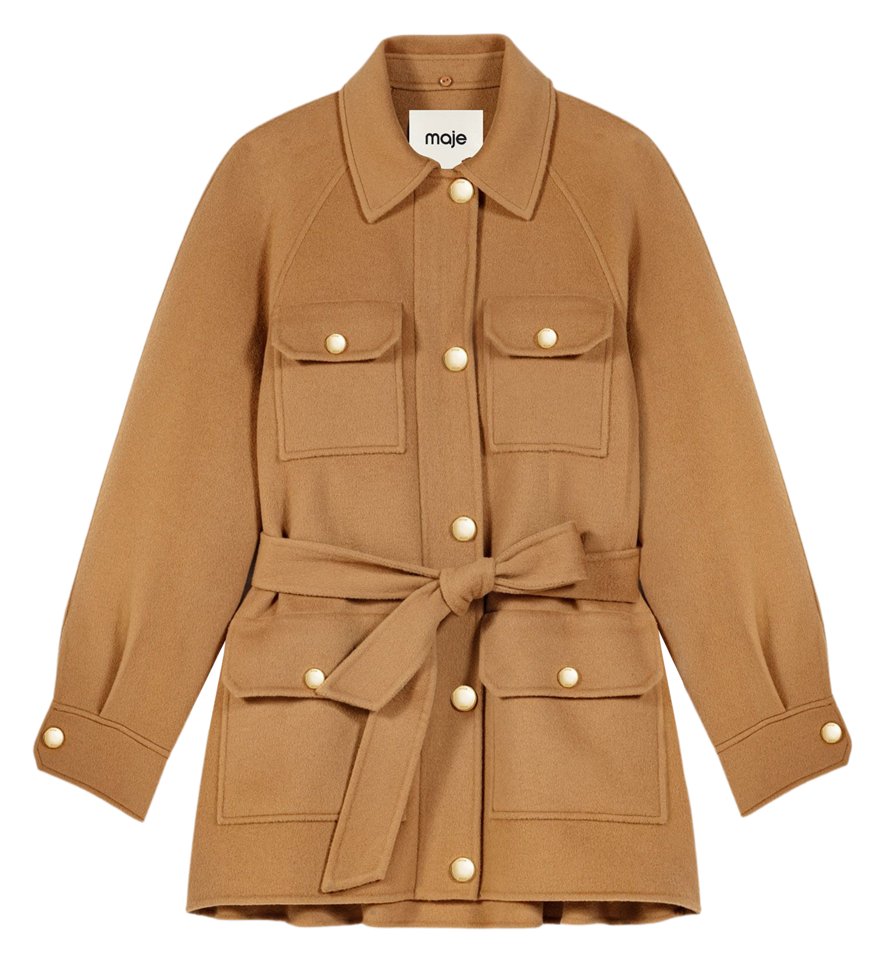 Manteau en laine ceinturée MAJE Beige