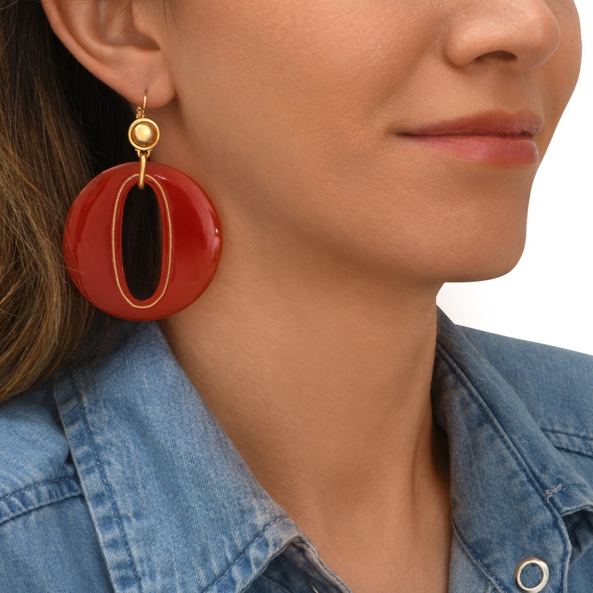 Sleeper earrings in gold-plated finish SATELLITE PARIS Red