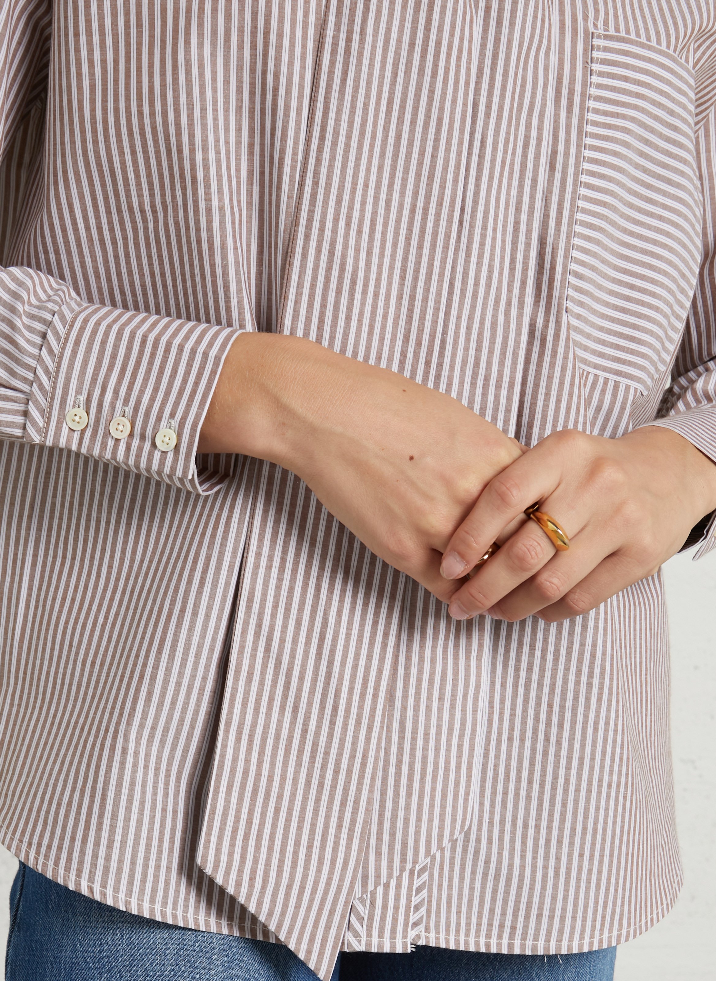 Striped cotton blouse with bow tie JC SOPHIE Brown
