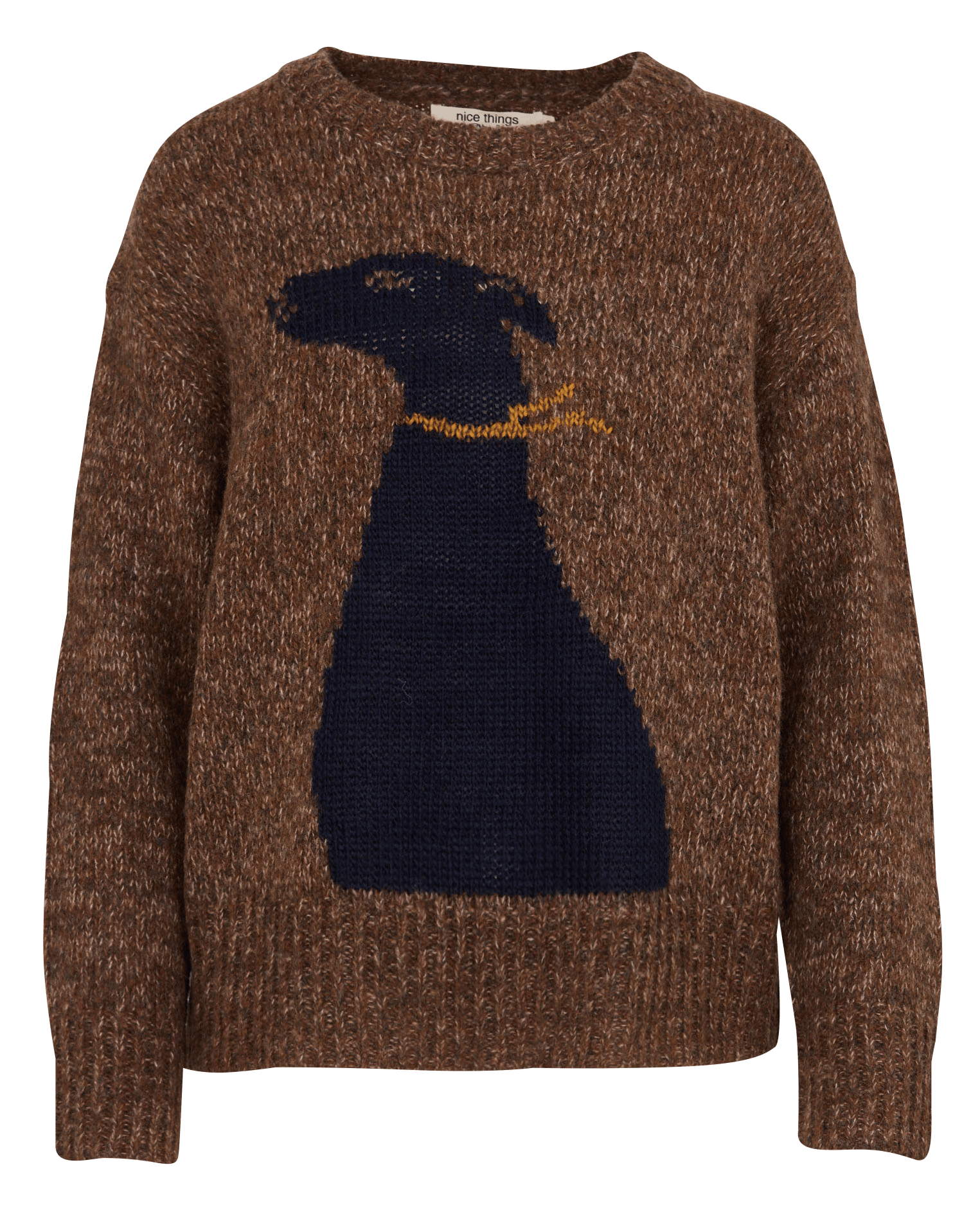 Straight fit round neck sweater in printed wool blend NICE THINGS Brown