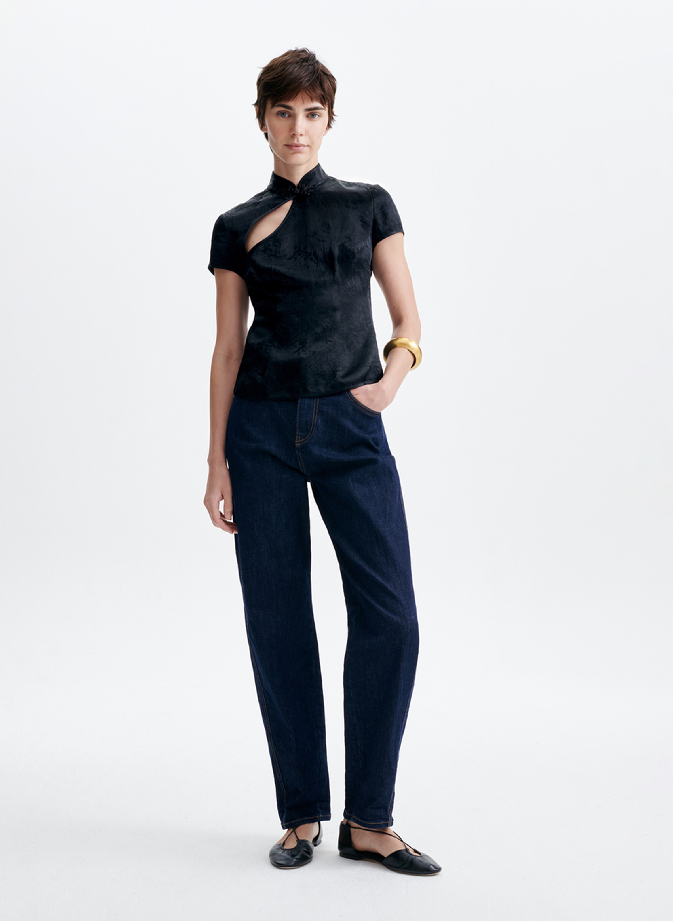 Short-sleeved jacquard top VANESSA BRUNO Black
